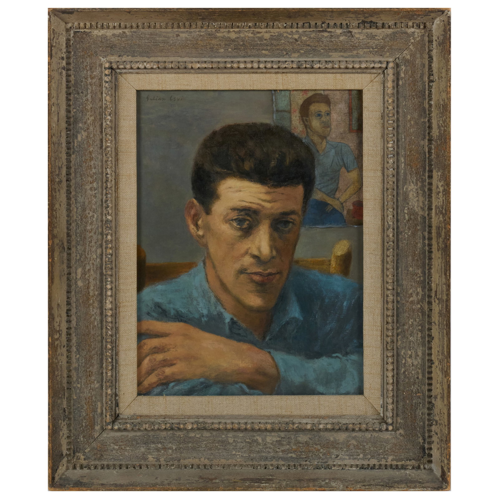 Julian Levi (1900-1982): Portrait of William Steig: Julian Levi (1900-1982): Portrait of William Steig Oil on canvas, 1942, signed 'Julian Levi' upper left, with label from Milwaukee Art Center and Walker Art Center, Minneapolis. 16 x 12 in., 24 x 19