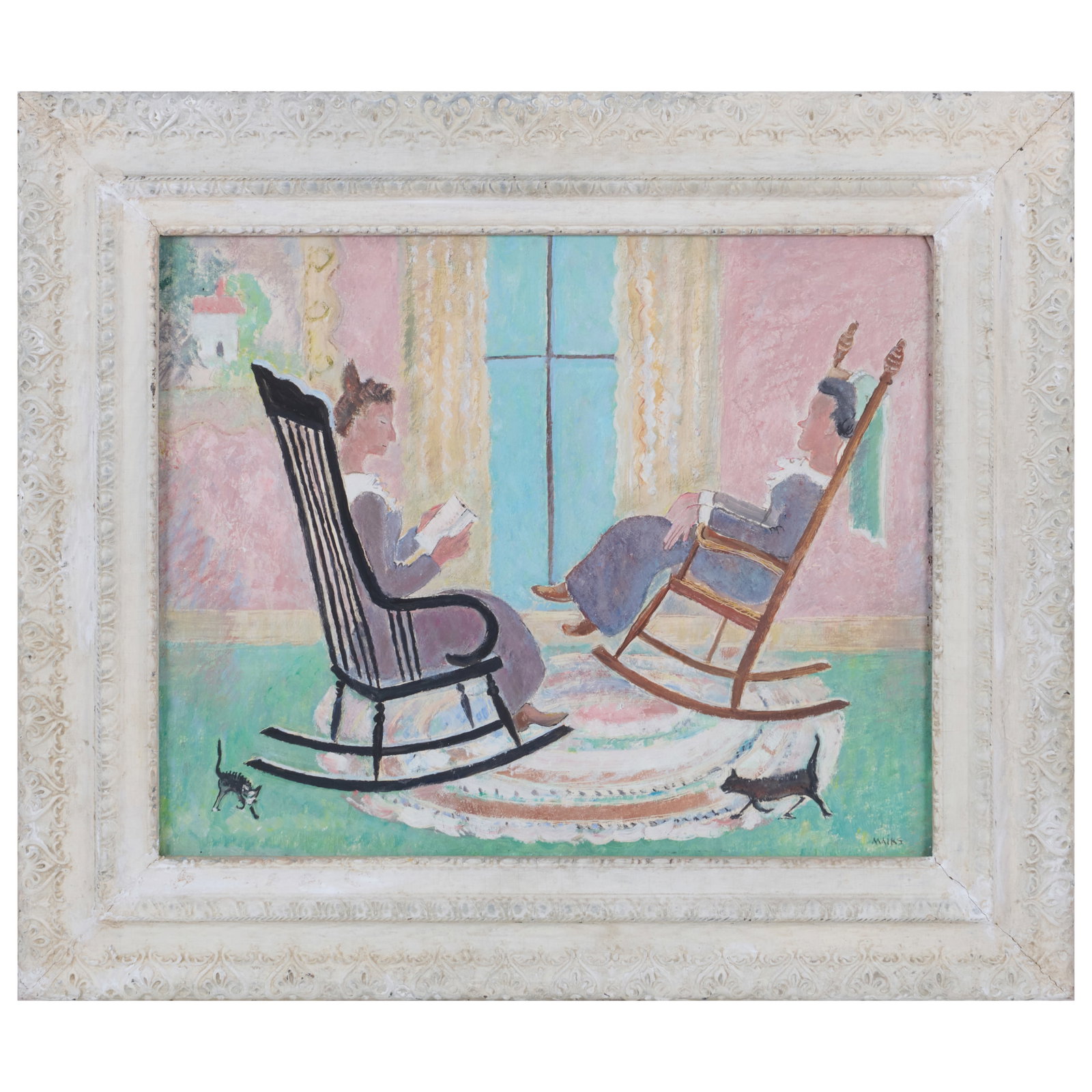 Clara Gardner Mairs (1879-1963): Rocking Chair Gossips: Clara Gardner Mairs (1879-1963): Rocking Chair Gossips Oil on composition board, 1945, signed 'Mairs' lower right, with label from Tweed Gallery, University of Minnesota and the Walker Art Center,