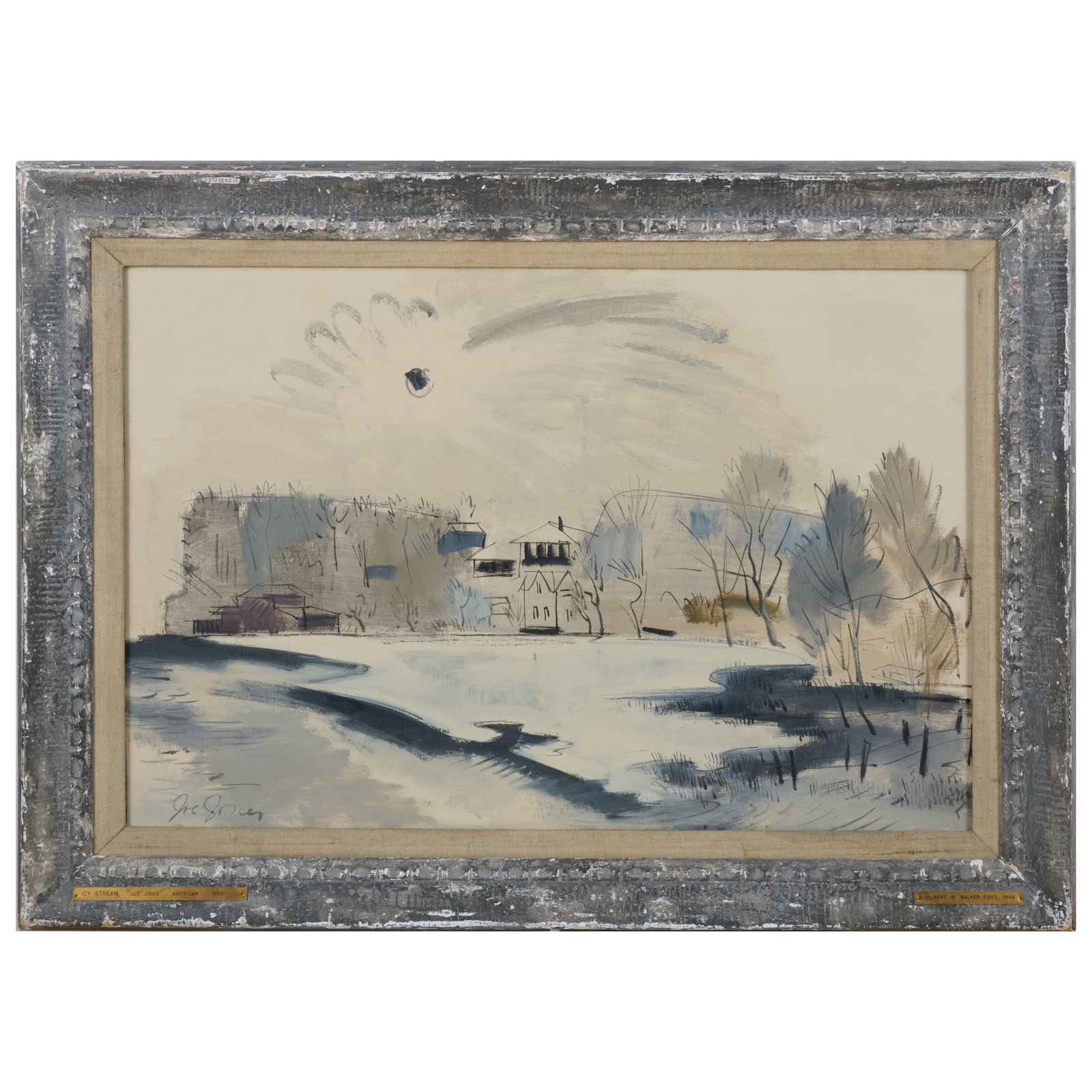 Joseph Jones (1909-1963): Icy Stream: Joseph Jones (1909-1963): Icy Stream Oil on canvas, 1946 (?), signed 'Joe Jones' lower left, with label from Tweed Gallery, University of Minnesota and Walker Art Center, Minneapolis. 24 x 36 in., 32