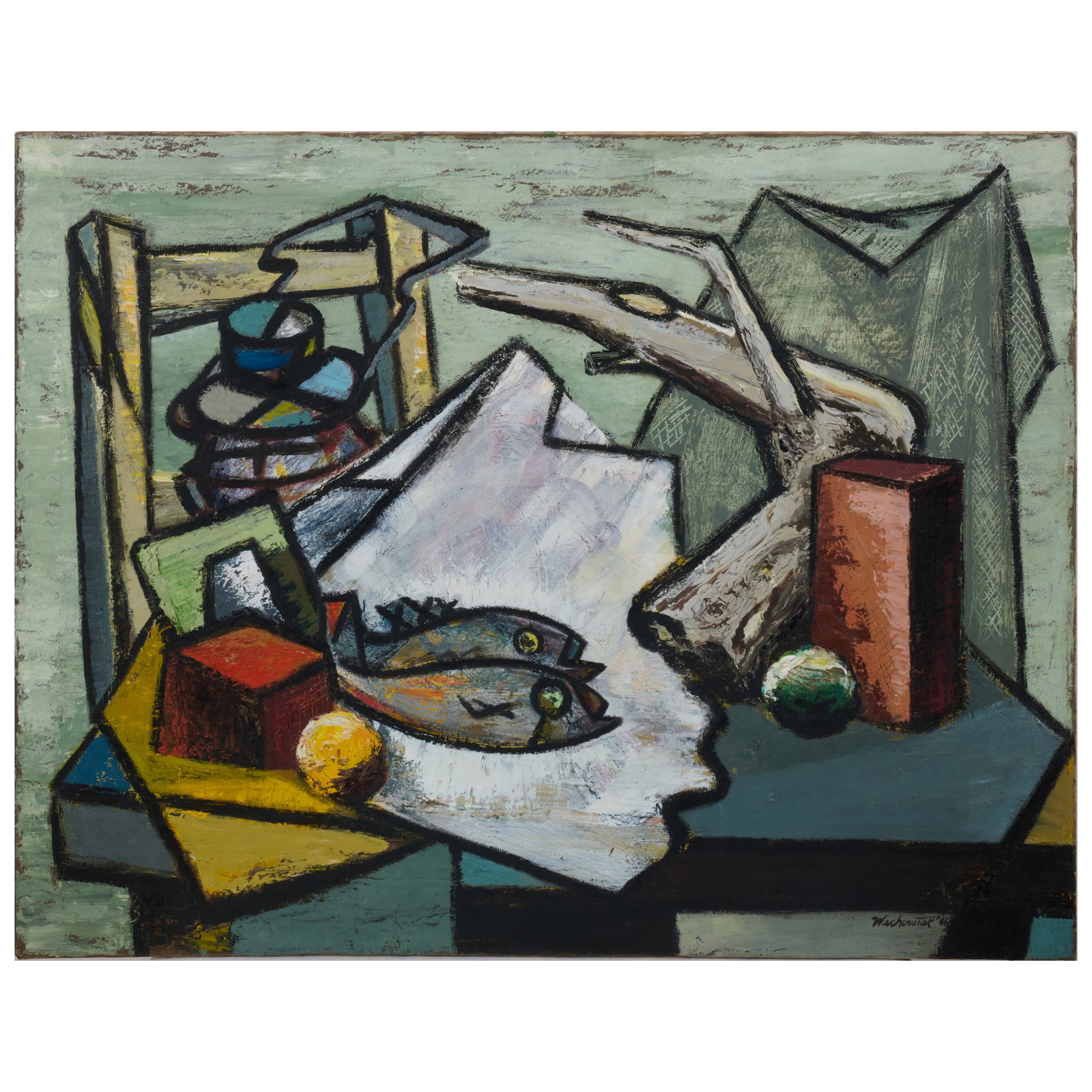 Frank Wachowiak (1913-1998): Still Life: Frank Wachowiak (1913-1998): Still Life Oil on canvas, 1946, signed 'Wachowiak' and dated lower right. 28 x 36 in., unframed. The artist. Walker Art Center, Minneapolis, MN.