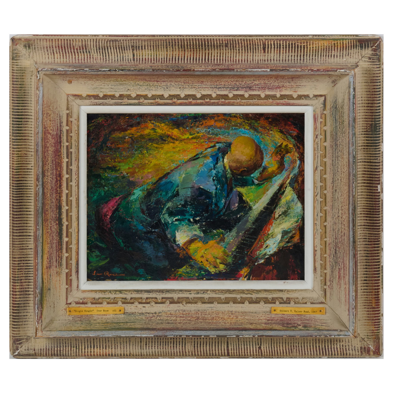 Iver Rose (1899-1972): Boogie Woogie: Iver Rose (1899-1972): Boogie Woogie Oil on Masonite, 1946-47, signed 'Iver Rose' lower left, with label from Walker Art Center, Minneapolis. 10 1/2 x 13 3/4 in., 20 x 23 1/2 in. (frame).