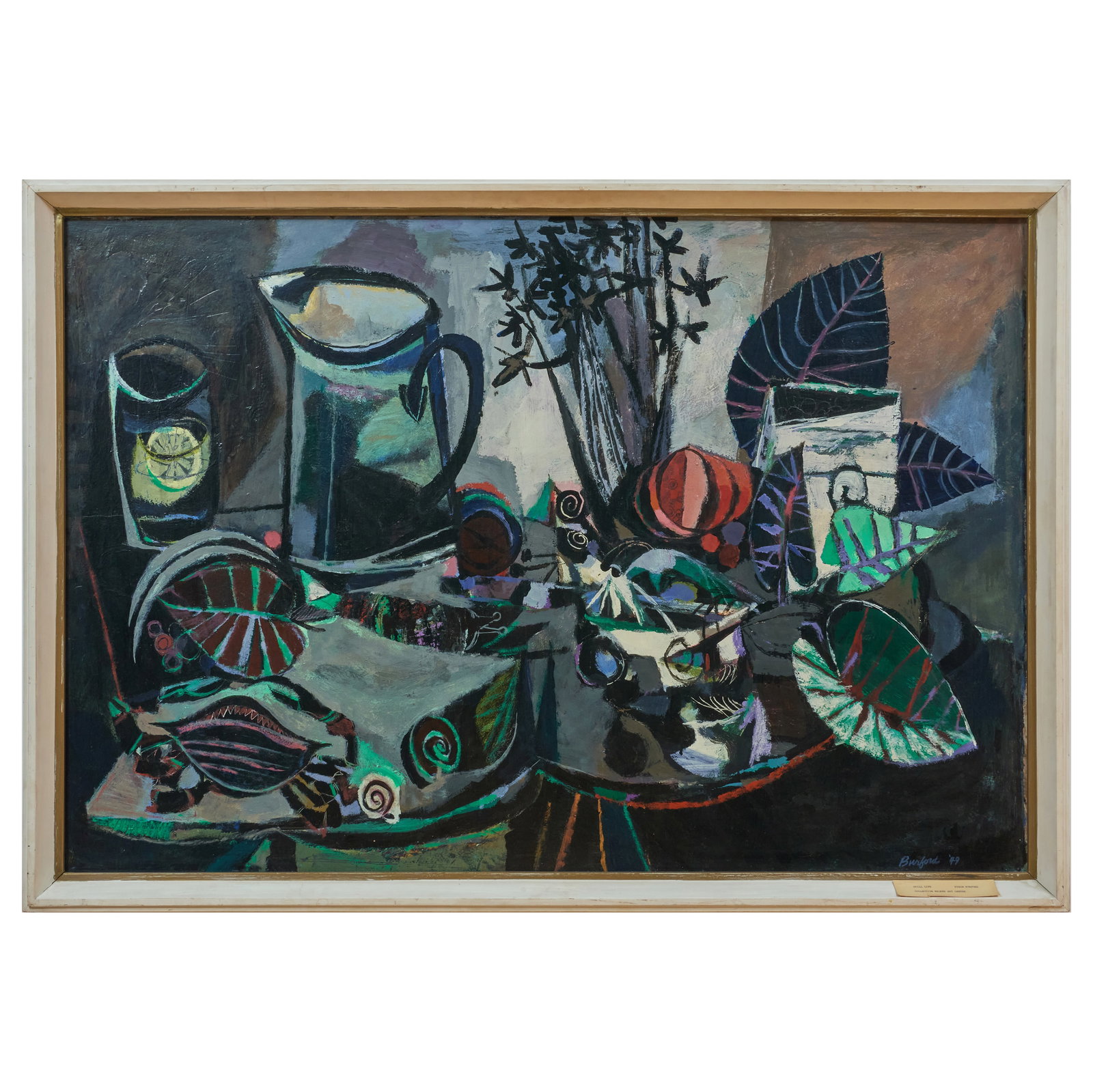 Byron Leslie Burford (1920-2011): Still Life: Byron Leslie Burford (1920-2011): Still Life Nitrocellulose lacquer on Masonite, 1949, signed 'Burford' and dated lower right, with label from Tweed Gallery, University of Minnesota and Walker Art