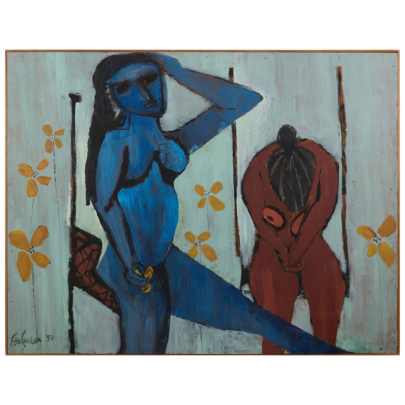 Robert D. Kaufmann (1913-1959): Two Ladies: Robert D. Kaufmann (1913-1959): Two Ladies Oil on board, 1958, signed 'Kaufmann' and dated lower left, with label from Walker Art Center, Minneapolis. 42 x 54 in., 42 1/2 x 54 /2 in. (frame). Gift of