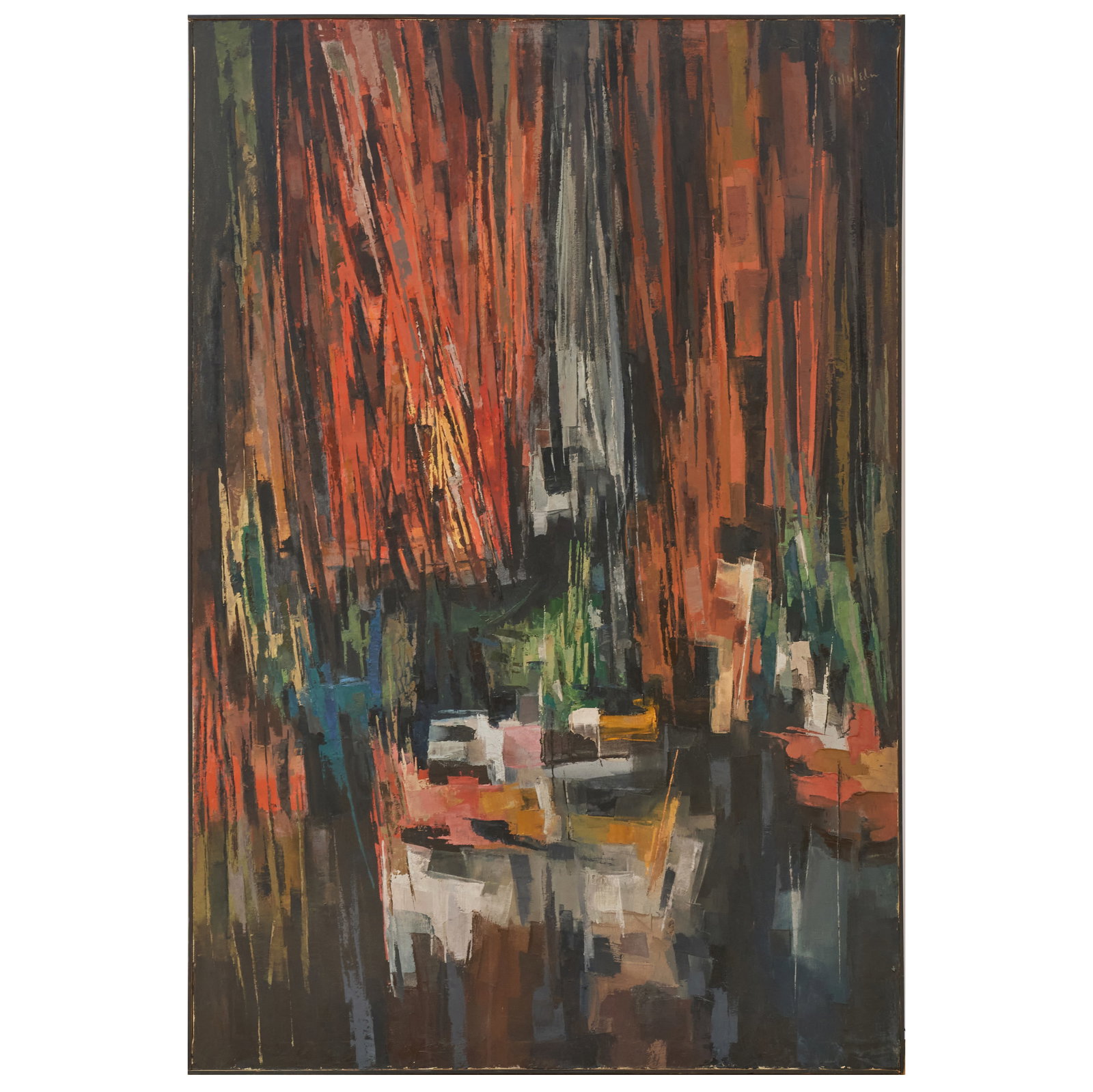 Elof Wedin (1901-1983): Stockholm Harbor: Elof Wedin (1901-1983): Stockholm Harbor Oil on canvas, 1961, signed 'Elof Wedin' upper right, with label from the Walker Art Center, Minneapolis. 7 1/2 x 47 3/4 in., 72 x 48 1/4 in. (frame). Art