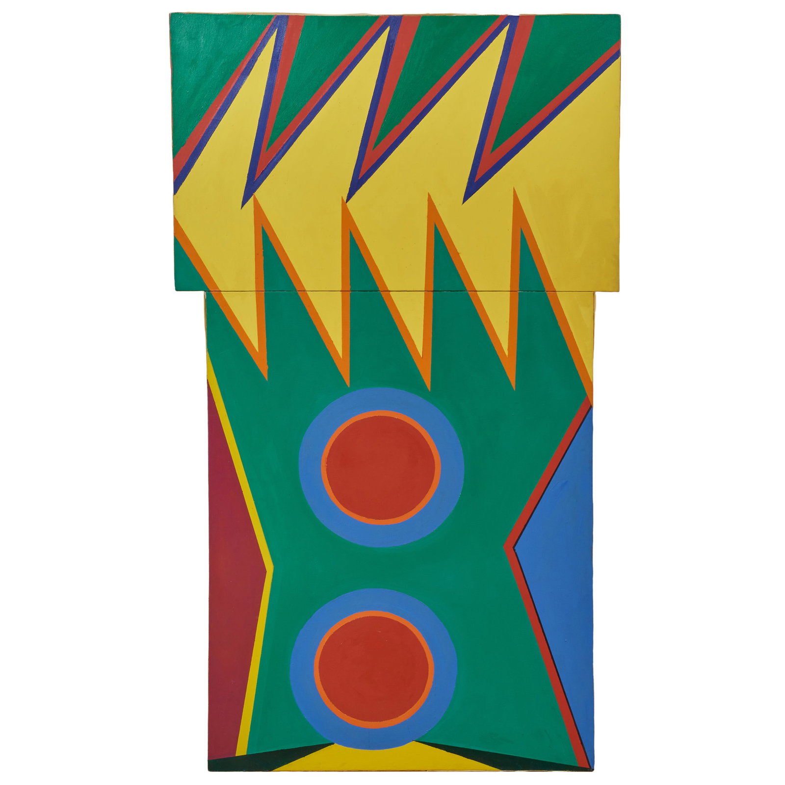 Frank Pearson (b. 1933): Tiger Food: Frank Pearson (b. 1933): Tiger Food Oil on two joined canvases, 1964, signed 'F. Pearson' and titled twice on the reverse, with label from Walker Art Center, Minneapolis. 89 x 50 in., unframed. 