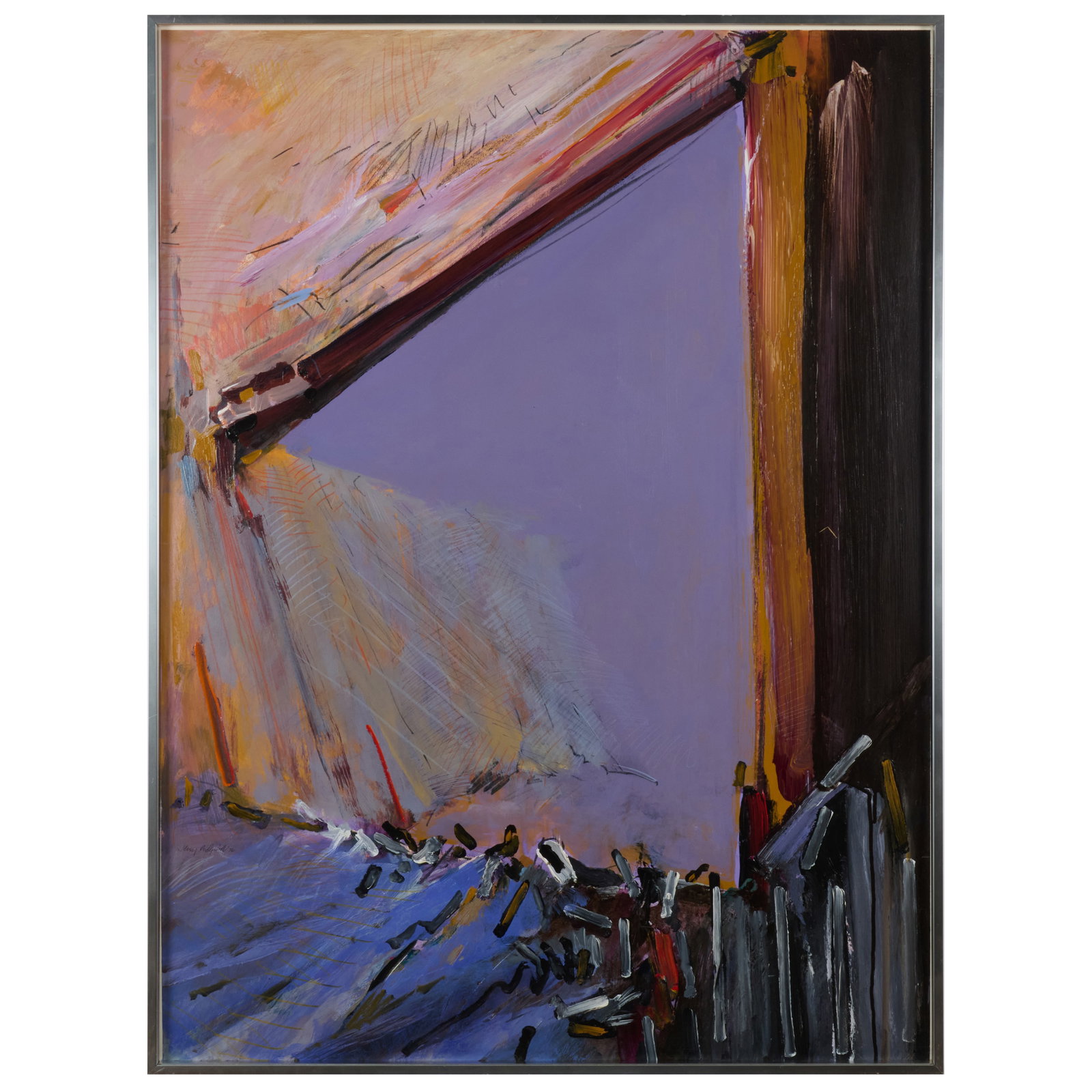 Jerry Rudquist (1934-2001): Purple's Window: Jerry Rudquist (1934-2001): Purple's Window Acrylic paint and colored pencil on rag paper, 1976, signed 'Jerry Rudquist' and dated at left, with a sketch and installation instructions on the back of