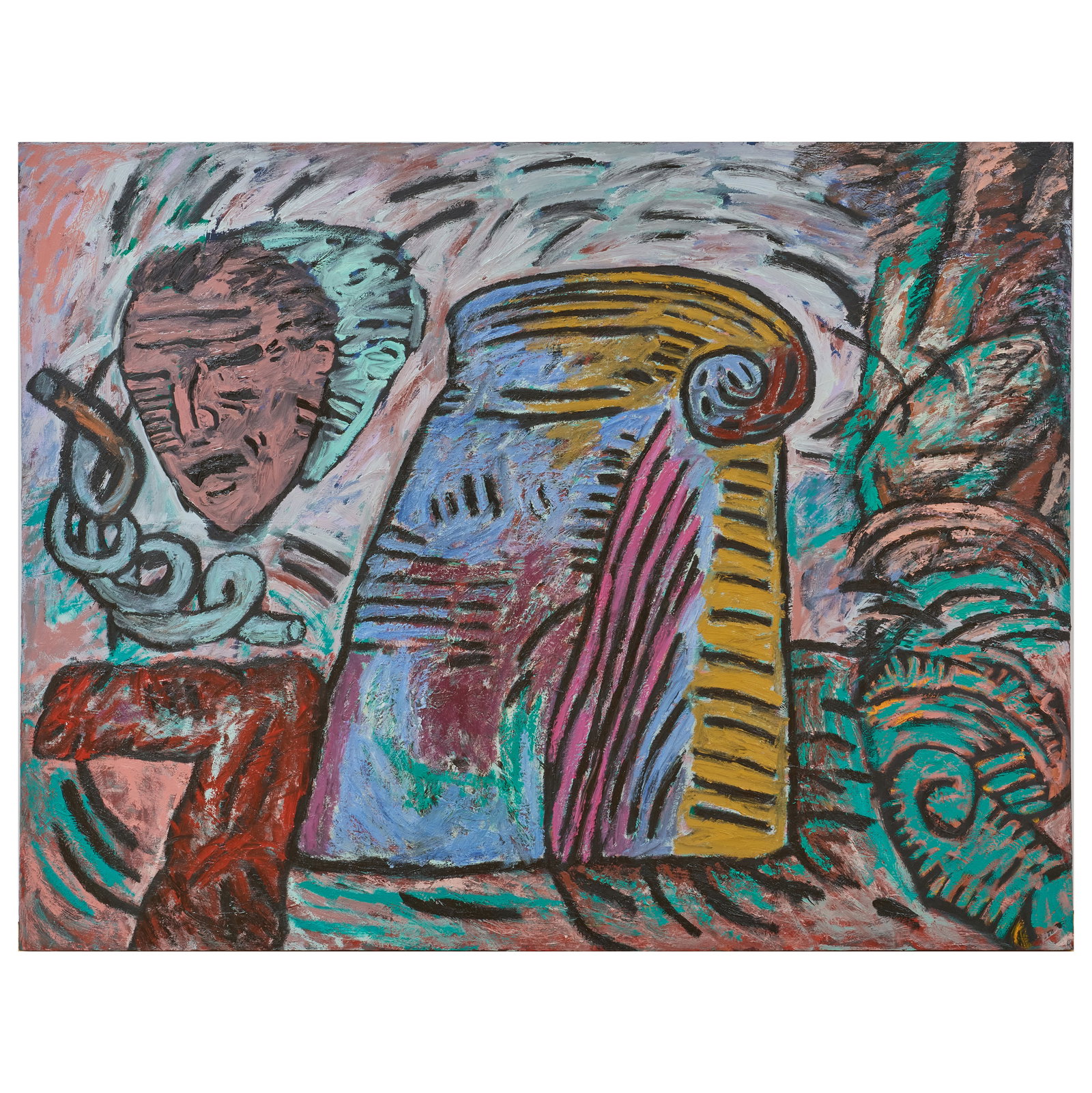 Lance Kiland (1947-2015): Catapult: Lance Kiland (1947-2015): Catapult Oil on canvas, 1982, signed 'Kiland' and dated on the reverse, with label from the Walker Art Center, Minneapolis. 52 x 68 in., unframed. Jerome Foundation