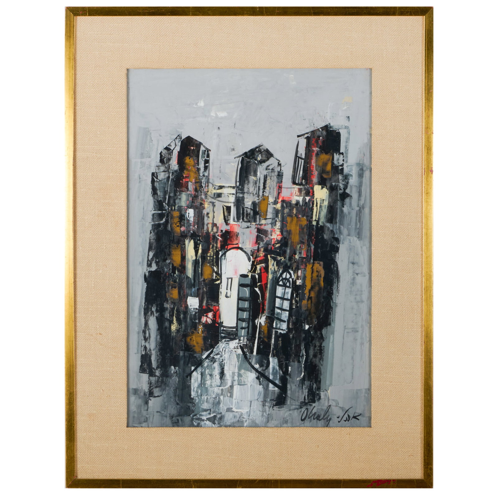 Shaul Ohali (1922-2003): Cityscape: Shaul Ohali (1922-2003): Cityscape Gouache on paper, signed 'Ohaly' lower right. 19 1/4 x 13 in. (sight), 26 x 19 3/4 in. (frame).