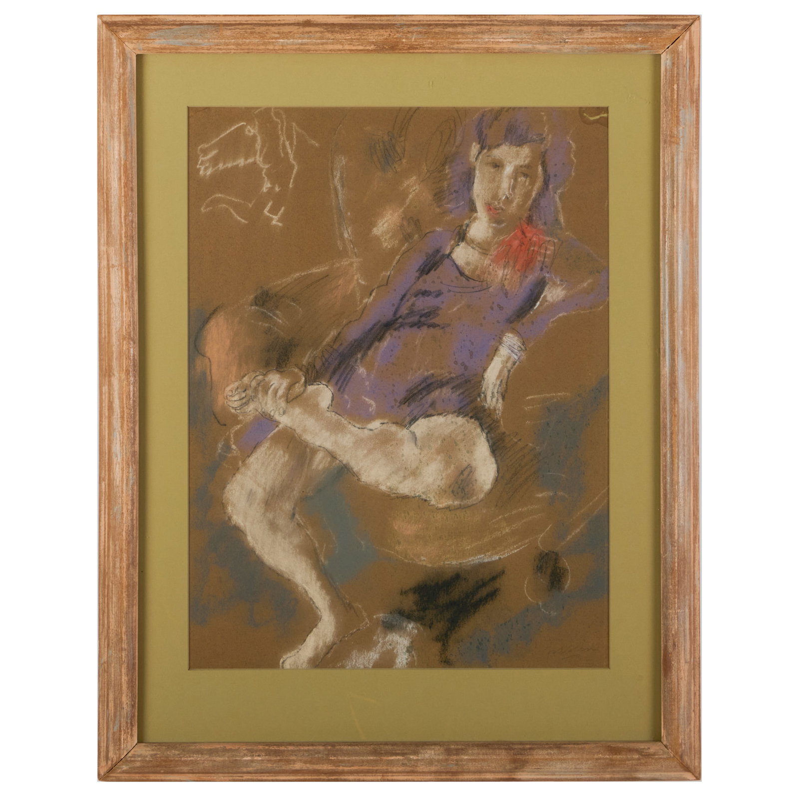 Jules Pascin (1885-1930): Woman in Purple: Jules Pascin (1885-1930): Woman in Purple Pastel on brown paper, signed 'Pascin' lower right. 22 16 3/4 in. (sheet), 28 1/2 x 22 1/2 in. (frame). Sold Barridoff, August 19, 2023, Lot 145.