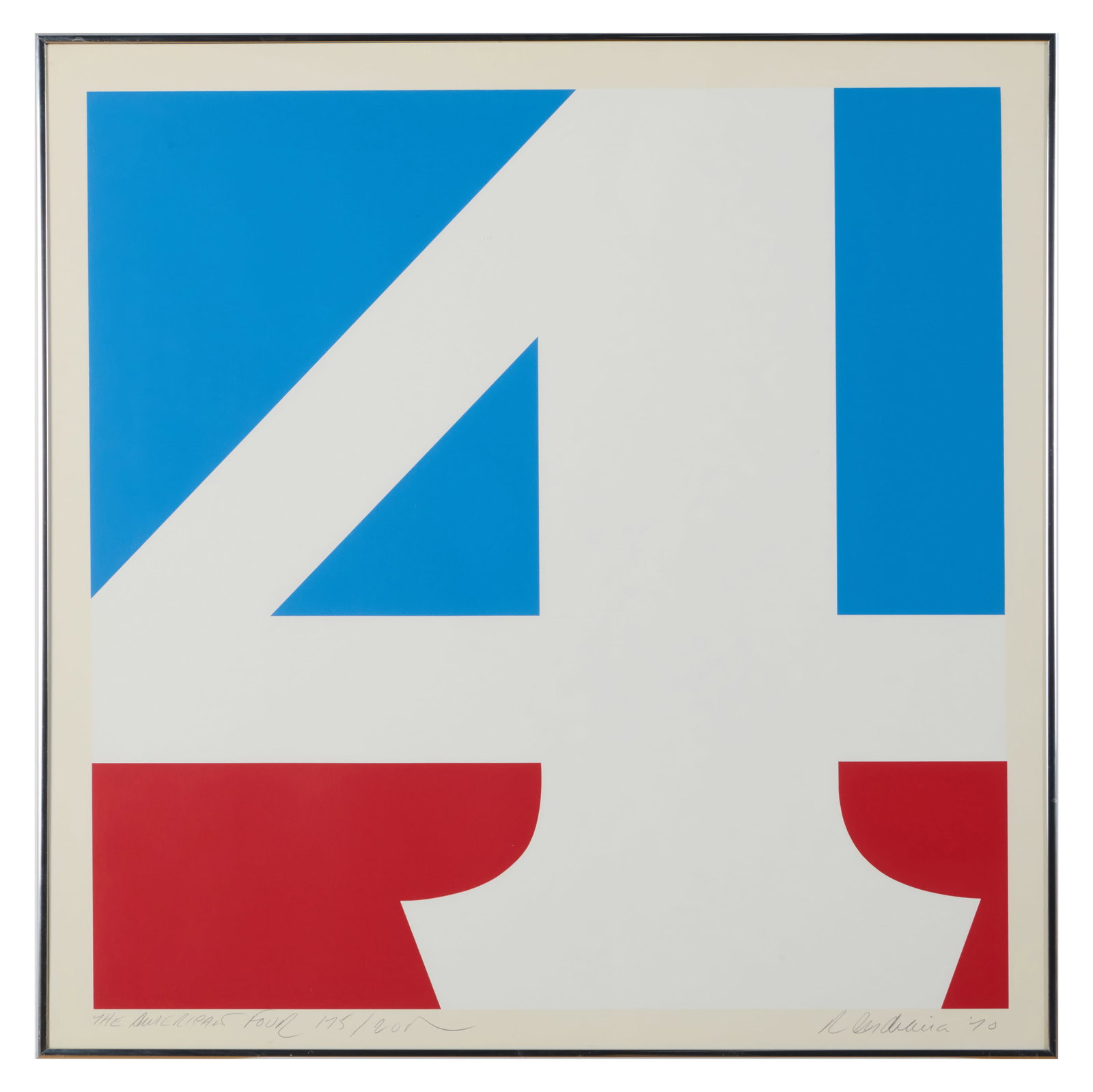 Robert Indiana (1928-2018): The American Four: Robert Indiana (1928-2018): The American Four Screenprint in colors on wove paper, 1970, signed, titled and dated in pencil, numbered 175/200. 26 x 26 in. (sheet), 26 3/4 x 26 3/4 in. (frame).