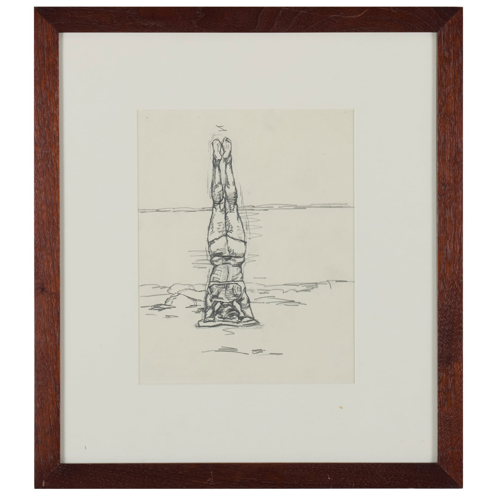 Graham Nickson (1946-2025): Upside-Down Bather: Graham Nickson (1946-2025): Upside-Down Bather Pencil on paper, 1975, signed 'Graham Nickson', titled and dated on the reverse, with label from Salander-O'Reilly Galleries, NY. 10 1/2 x 8 3/8 in. (she