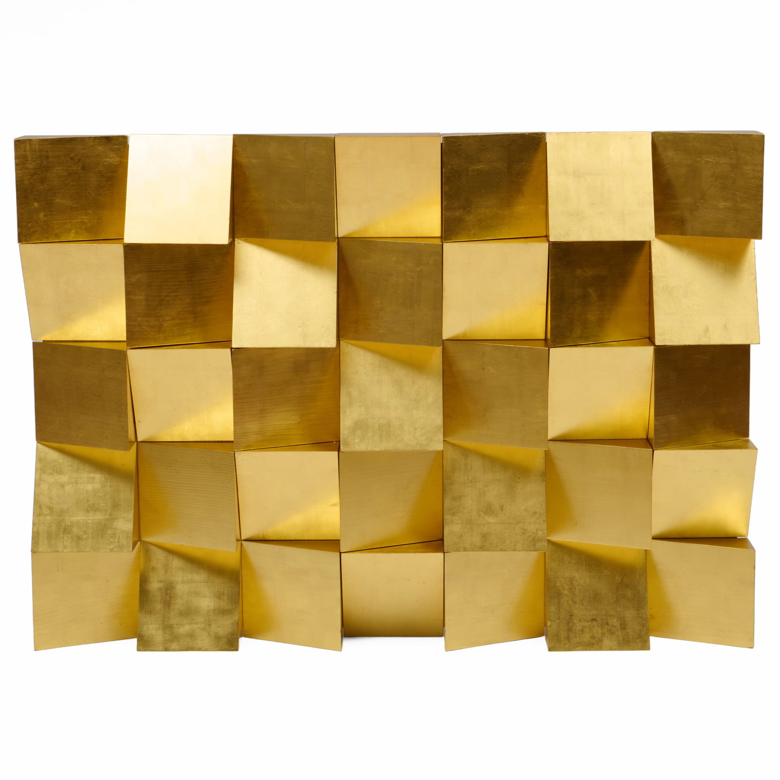 Laurent Gasso (b. 1972): Anechoic Wall: Laurent Gasso (b. 1972): Anechoic Wall Gold leaf on wood construction, 2016, unsigned. 39 x 55 x 4 in., unframed. 
