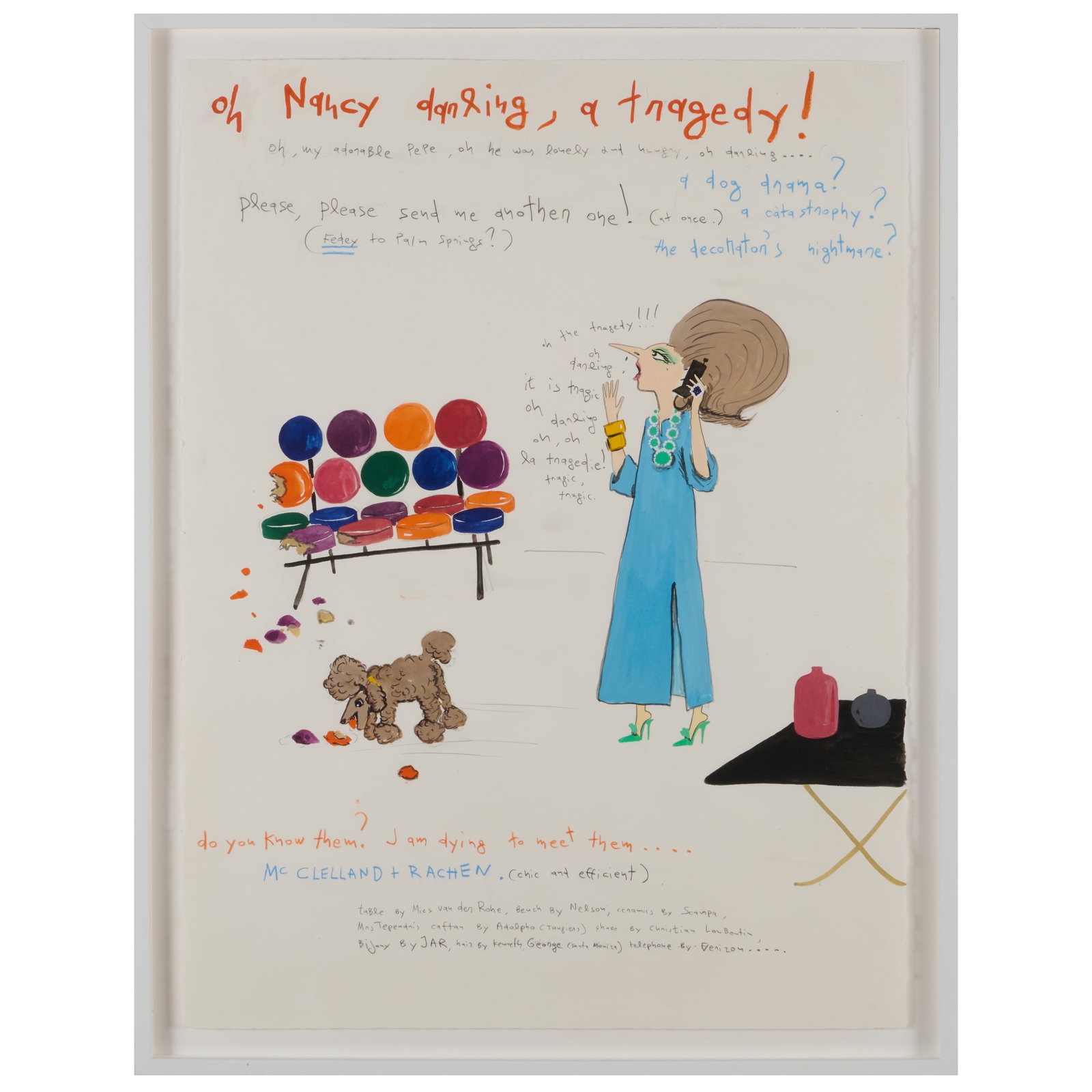 Konstantin Kakanias (b. 1961): Oh Nancy Darling, a Tragedy...: Konstantin Kakanias (b. 1961): Oh Nancy Darling, a Tragedy... Mixed media on paper, 2002, unsigned, with label from Paul Kasmin Gallery, NY. 30 x 22 1/2 in. (sheet), 33 x 25 1/2 in. (frame). Paul