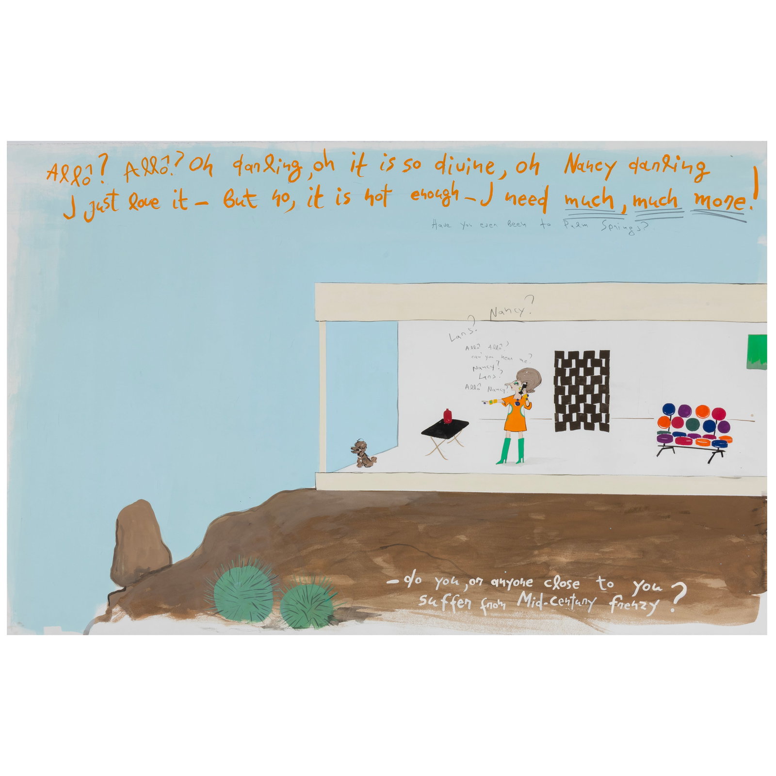 Konstantin Kakanias (b. 1961): Untitled (Allo? Allo?); and Untitled (but Nancy, I love it, yes I: Konstantin Kakanias (b. 1961): Untitled (Allo? Allo?); and Untitled (but Nancy, I love it, yes I do!) Two mixed media on paper, both unsigned. 26 1/4 x 40 in. (sheet), 30 x 22 1/2 in. (sheet), both un
