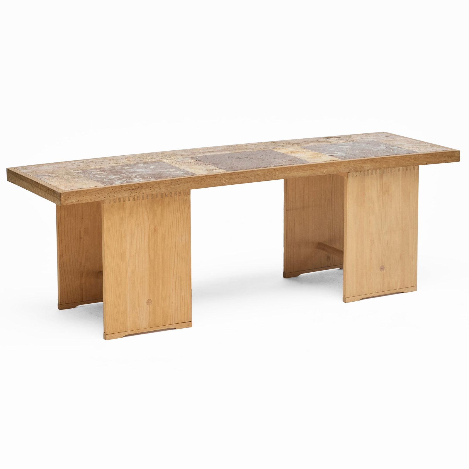 Rectangular Marble and Oak Low Table on Twin Ulmer Stool Supports (1 of 10)
