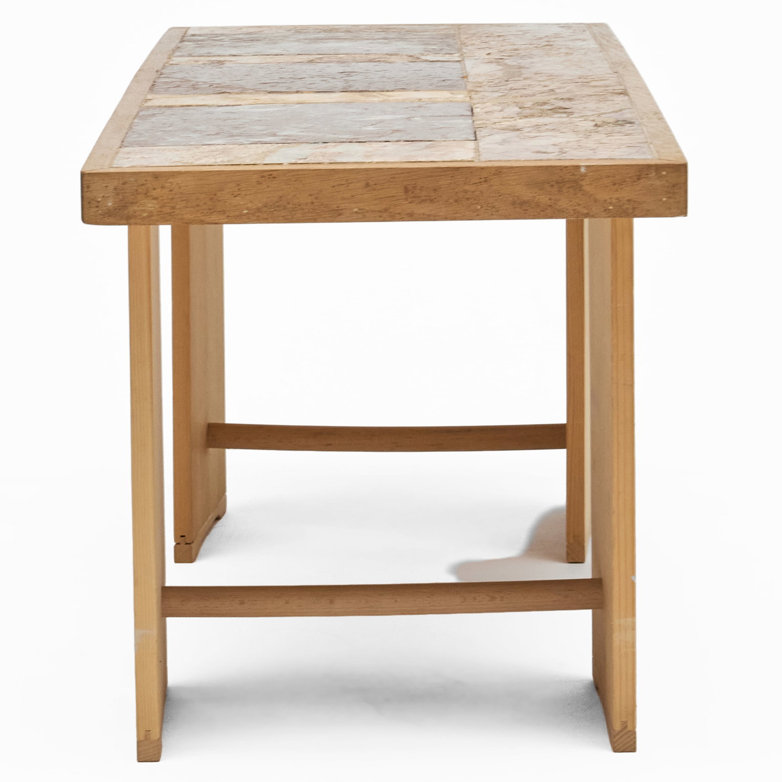 Rectangular Marble and Oak Low Table on Twin Ulmer Stool Supports - 3