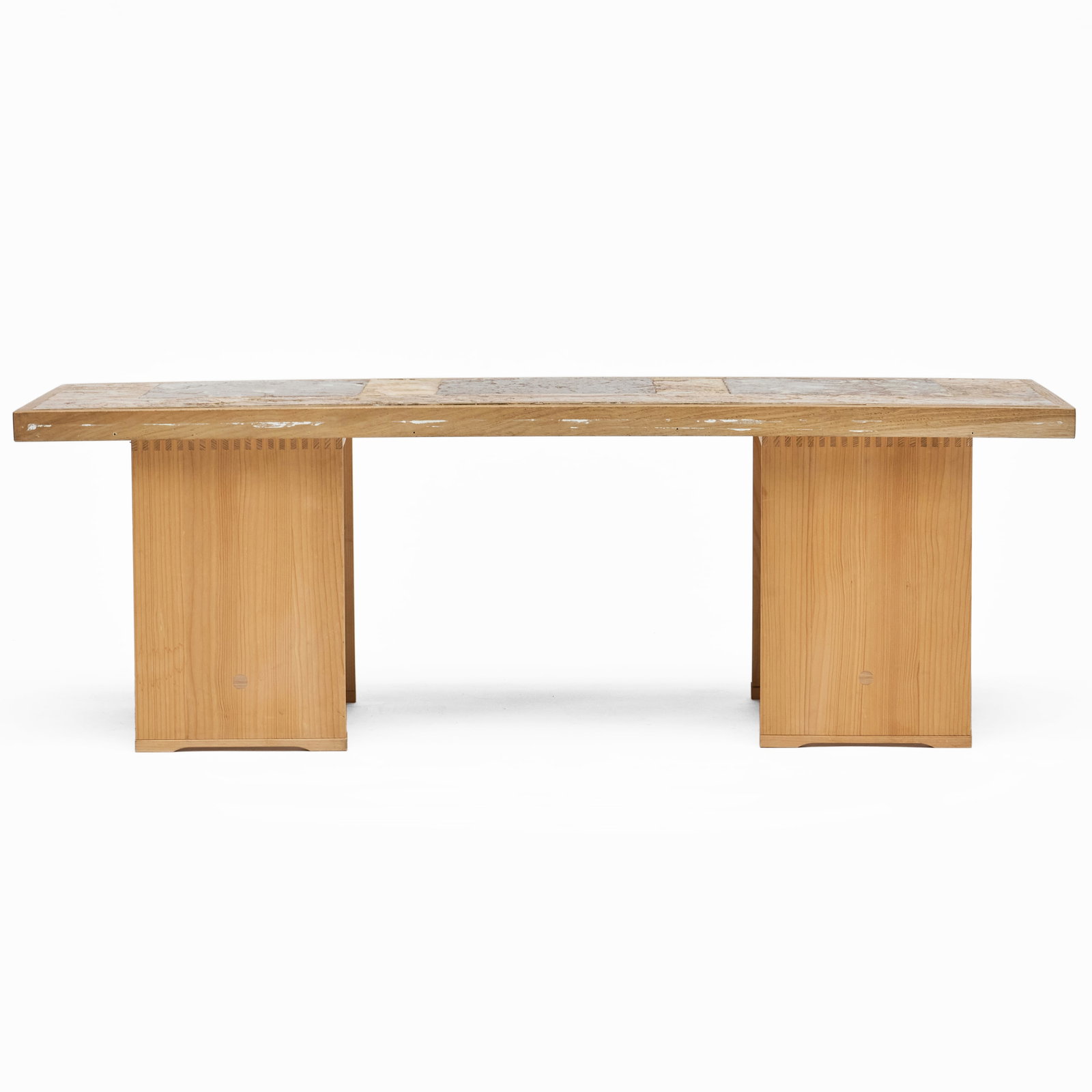 Rectangular Marble and Oak Low Table on Twin Ulmer Stool Supports - 4