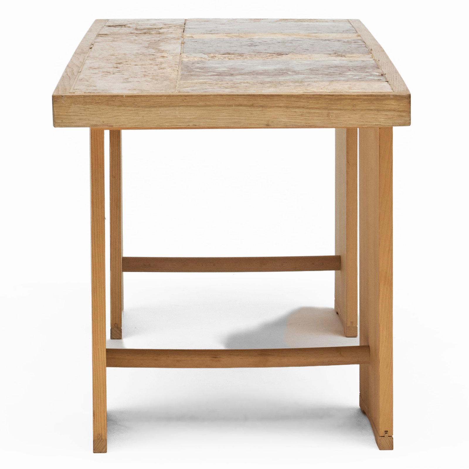 Rectangular Marble and Oak Low Table on Twin Ulmer Stool Supports - 5
