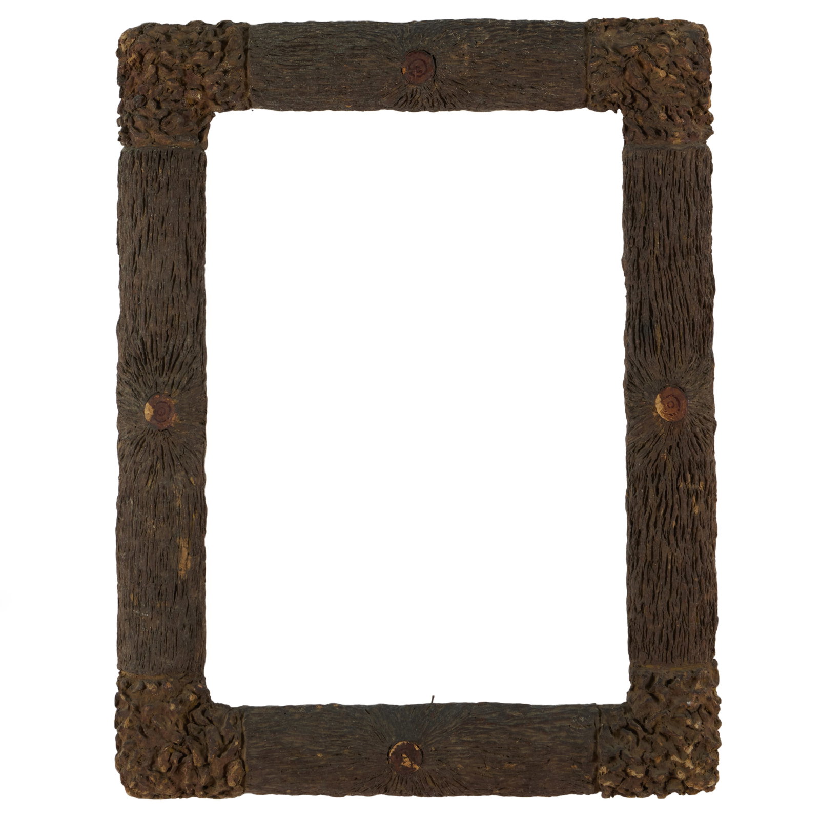 Bark Frame and a Shell Encrusted Mirror: Bark Frame and a Shell Encrusted Mirror The frame 22 x 17 in., viewing window 16 1/2 x 11 3/4 in. The mirror 24 x 20 in. Collection of Nancy McClelland.
