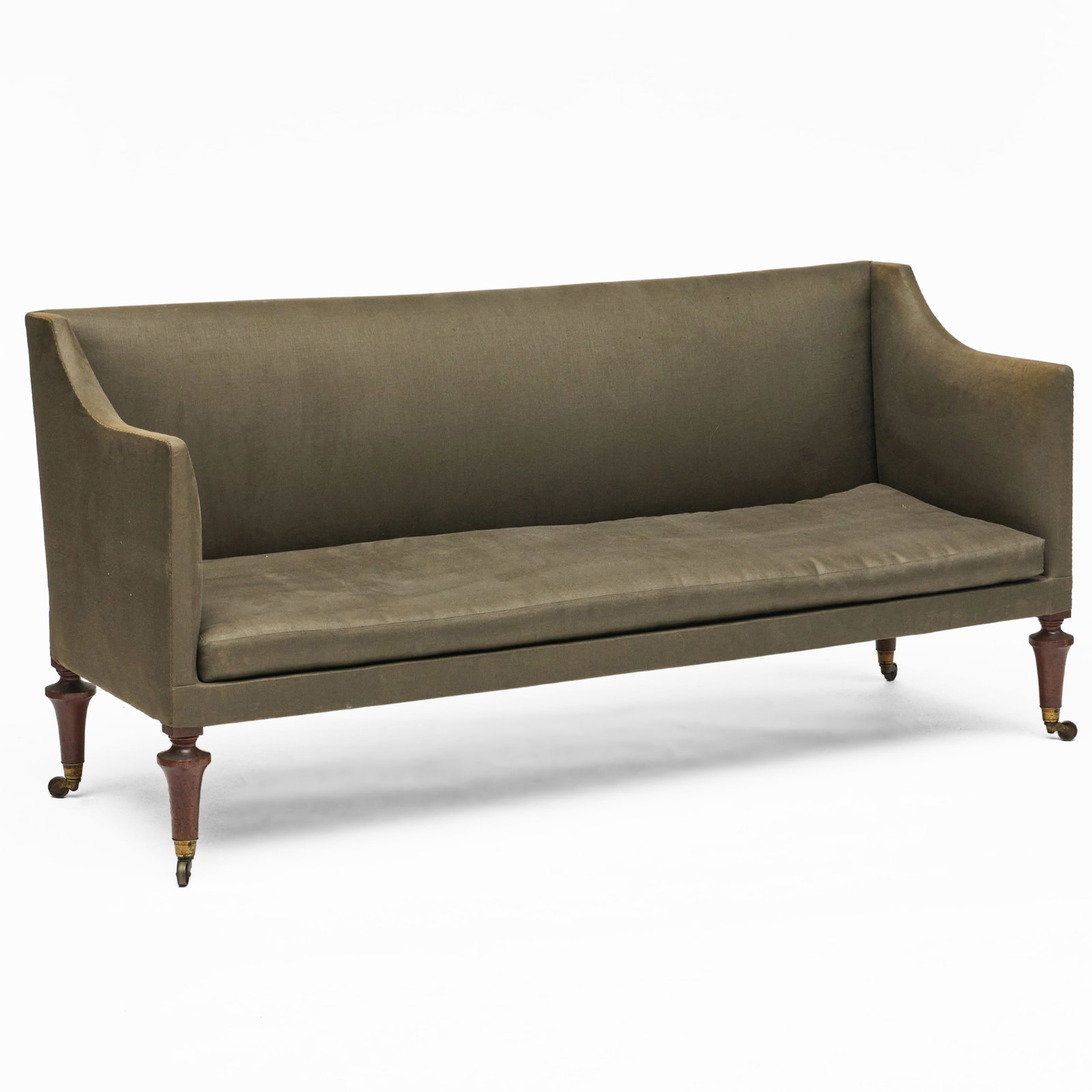 George III Style Mahogany and Linen Upholstered Sofa (1 of 7)