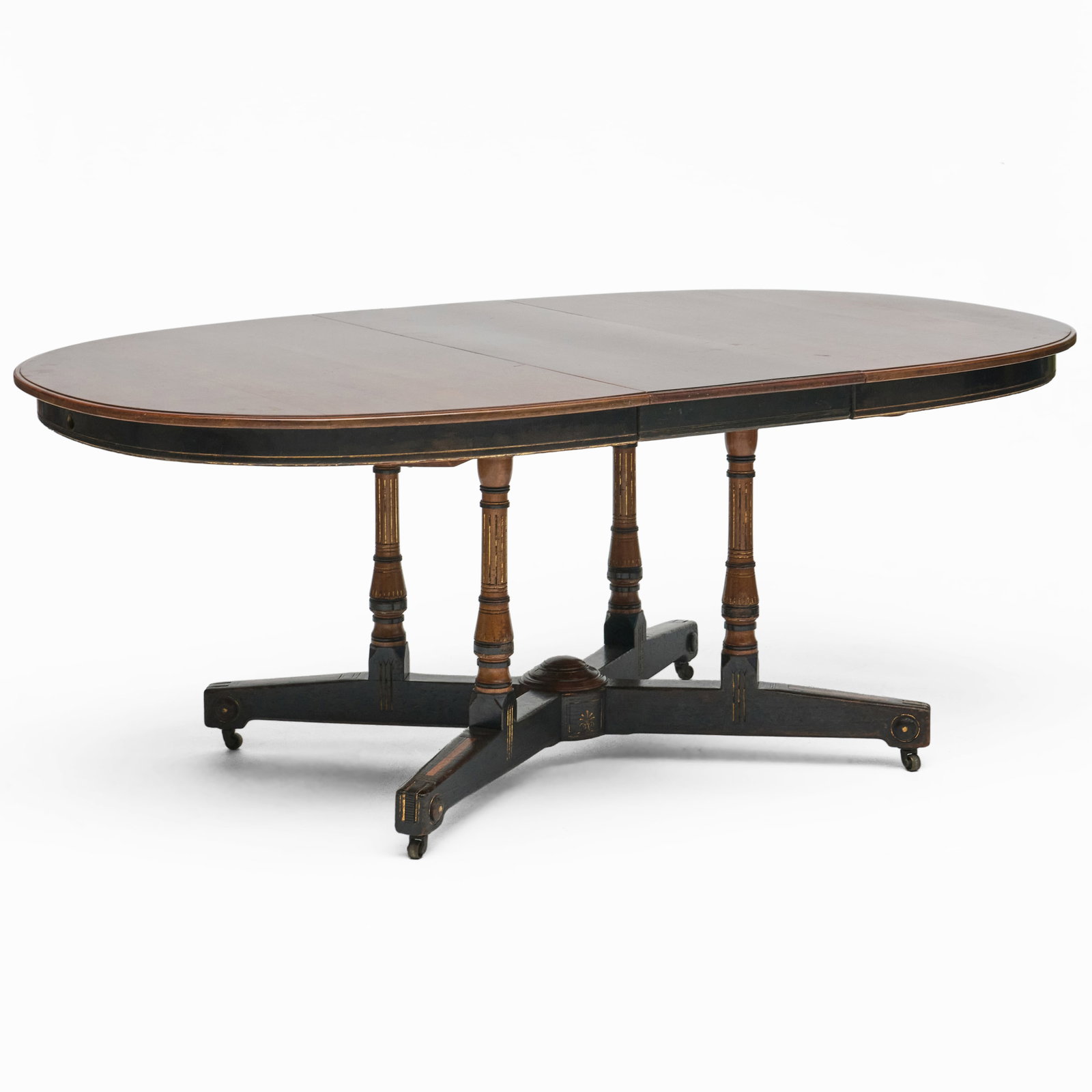 English Aesthetic Movement Walnut, Ebonized and Parcel-Gilt Oval Dining Table (1 of 7)