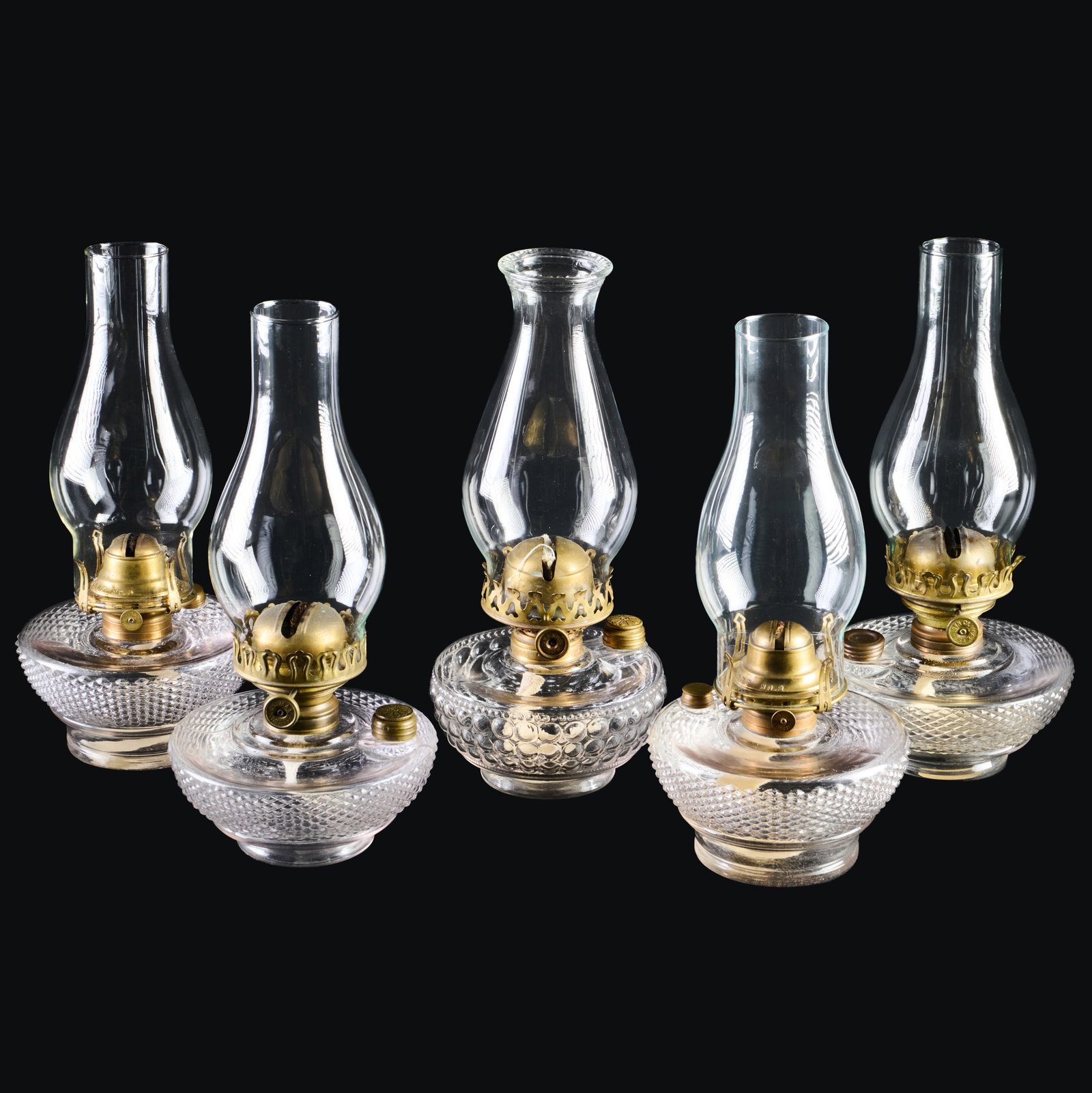 Group of Five Colorless Pressed Glass Hurricane Lamps and Shades (1 of 11)