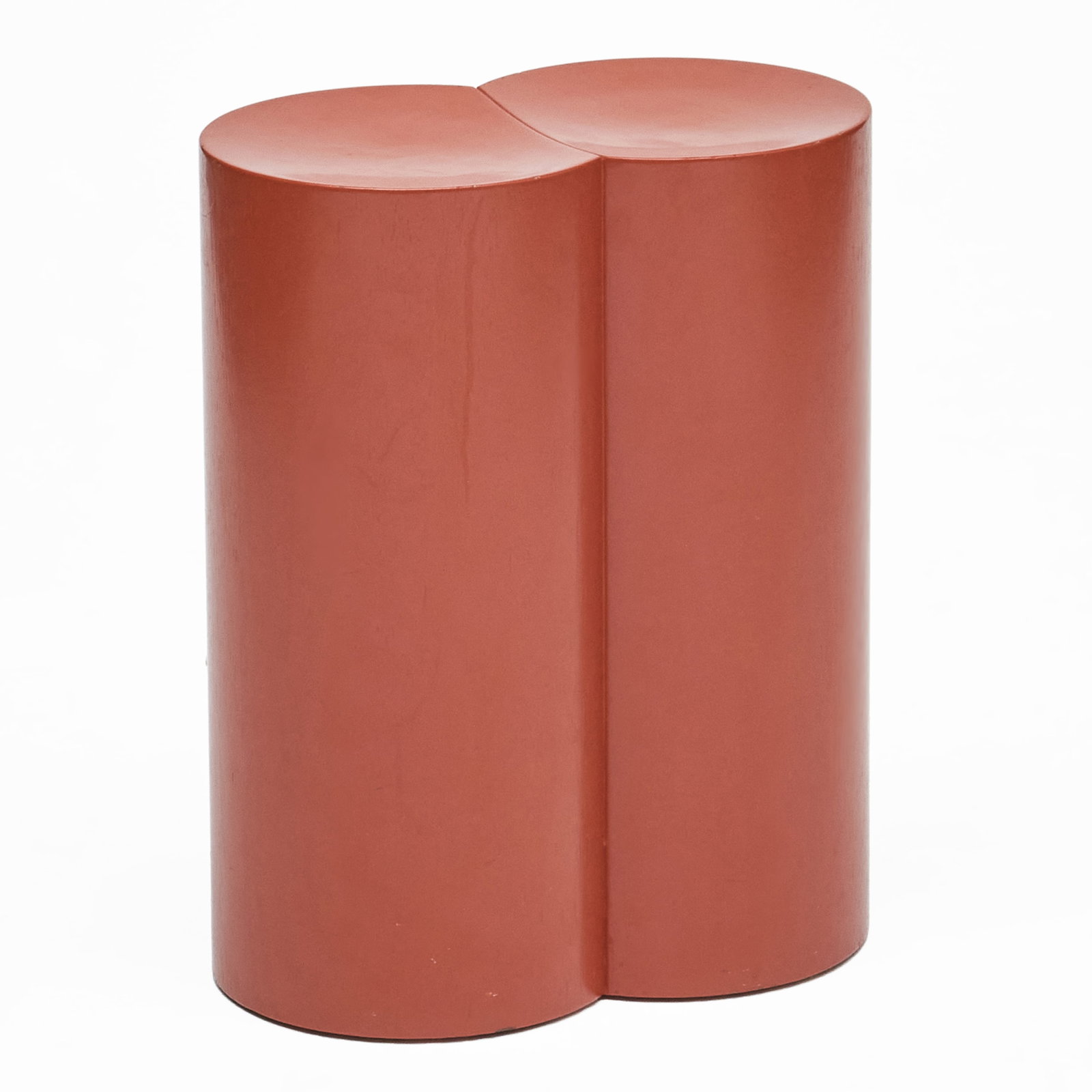 Modern Red Painted Wood Double Cylinder Seat: Modern Red Painted Wood Double Cylinder Seat 18 x 14 x 8 1/2 in. Collection of Nancy McClelland.