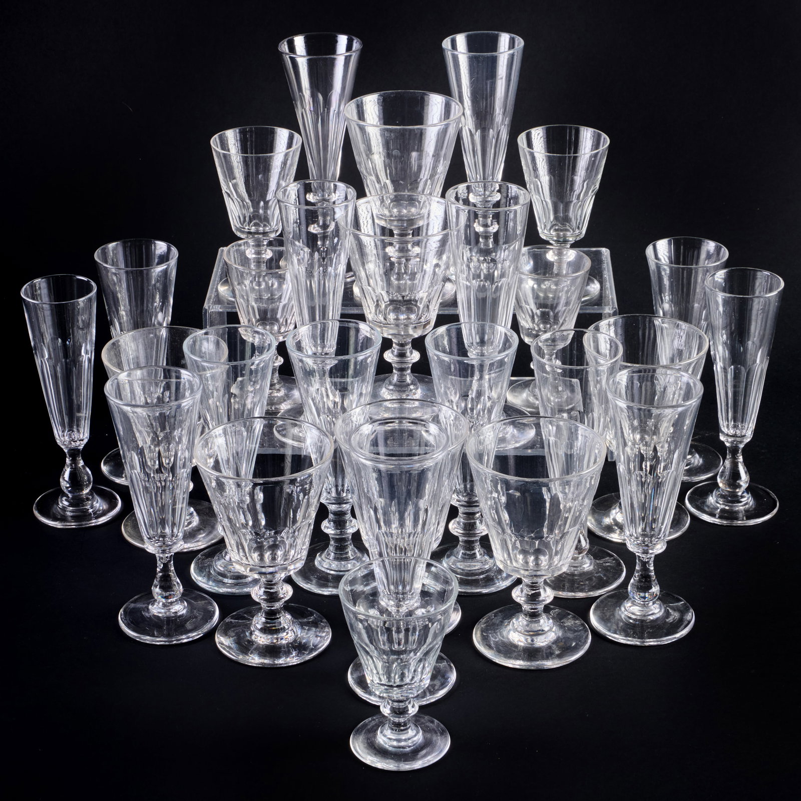 Assembled Set of Colorless Faceted Glass Stemware (1 of 20)
