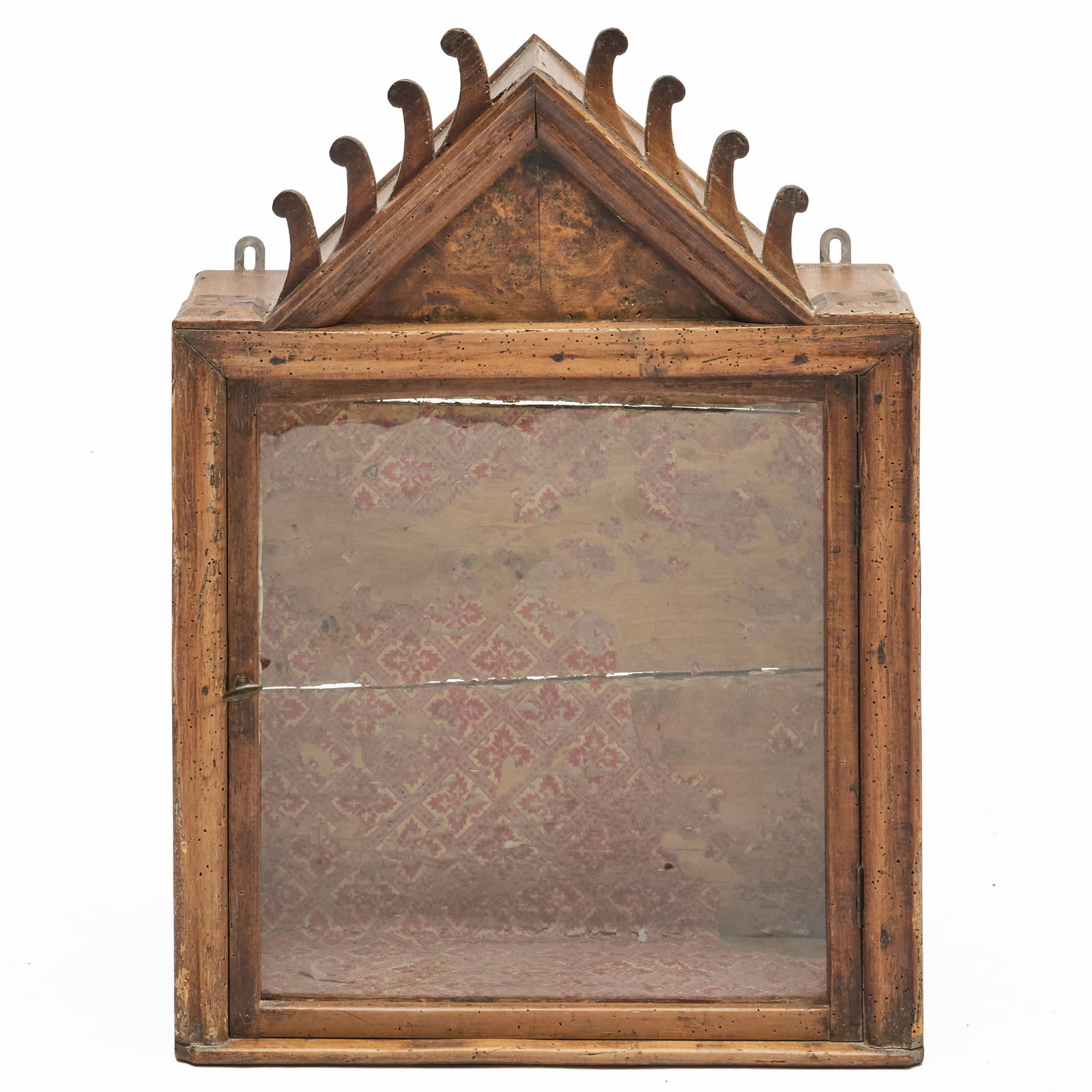 French Provincial Oak and Burlwood Hanging Wall Cabinet: French Provincial Oak and Burlwood Hanging Wall Cabinet 23 1/2 x 17 1/2 x 8 in. Collection of Nancy McClelland.