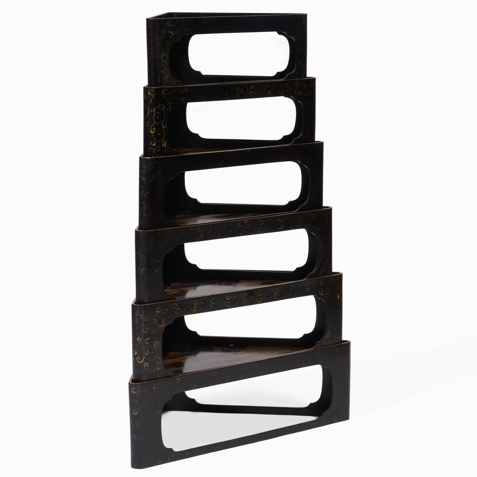 Set of Six Japanese Lacquer Stacking Corner Tables (1 of 18)