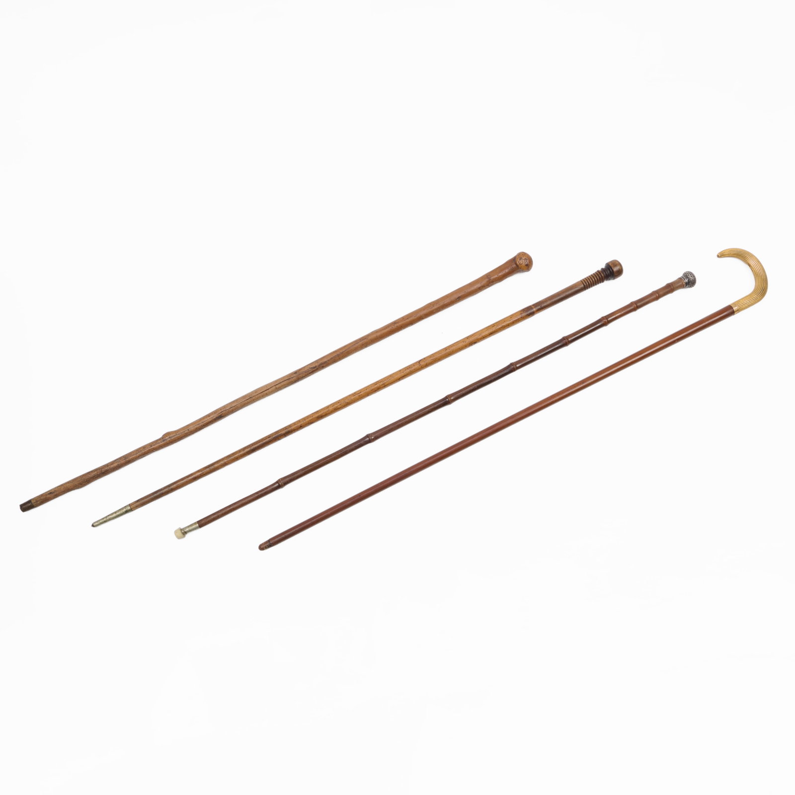 14k Gold Handle Walking Stick, a Silver Handle Walking Stick, and Two Wood Walking Sticks (1 of 6)