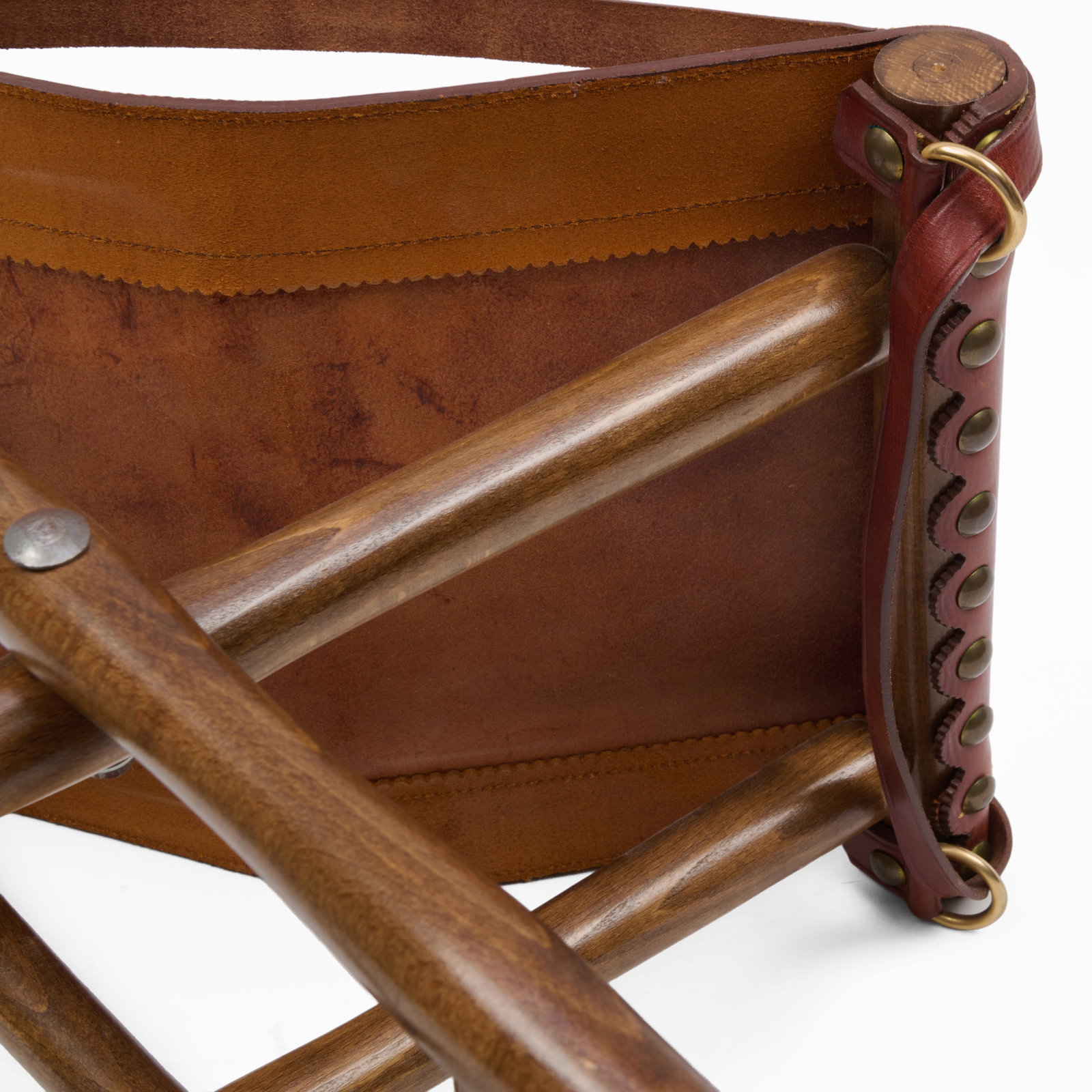 Leather and Oak Folding Stool - 11