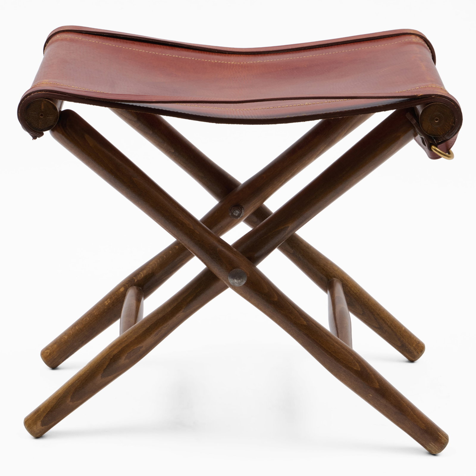 Leather and Oak Folding Stool - 3