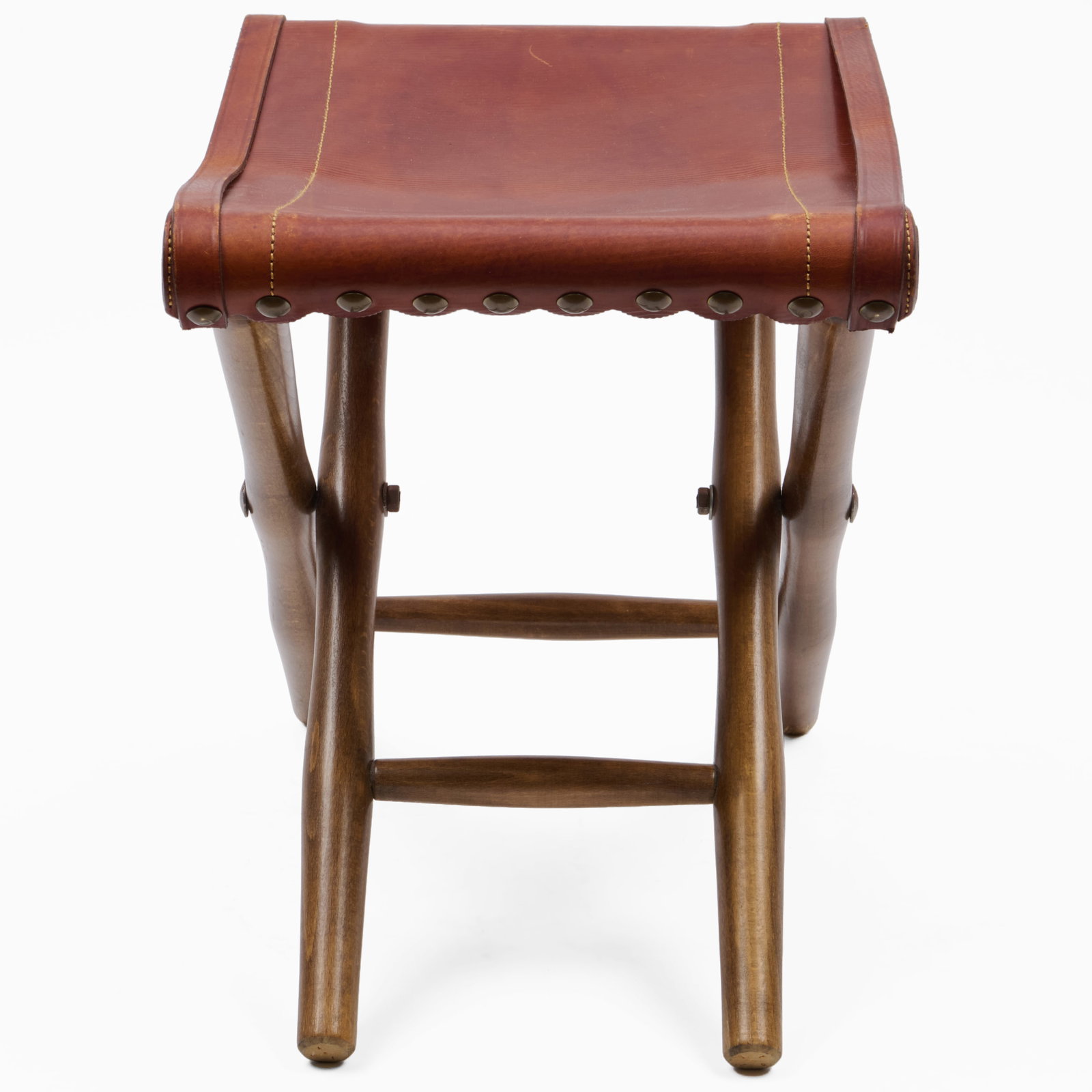 Leather and Oak Folding Stool - 4