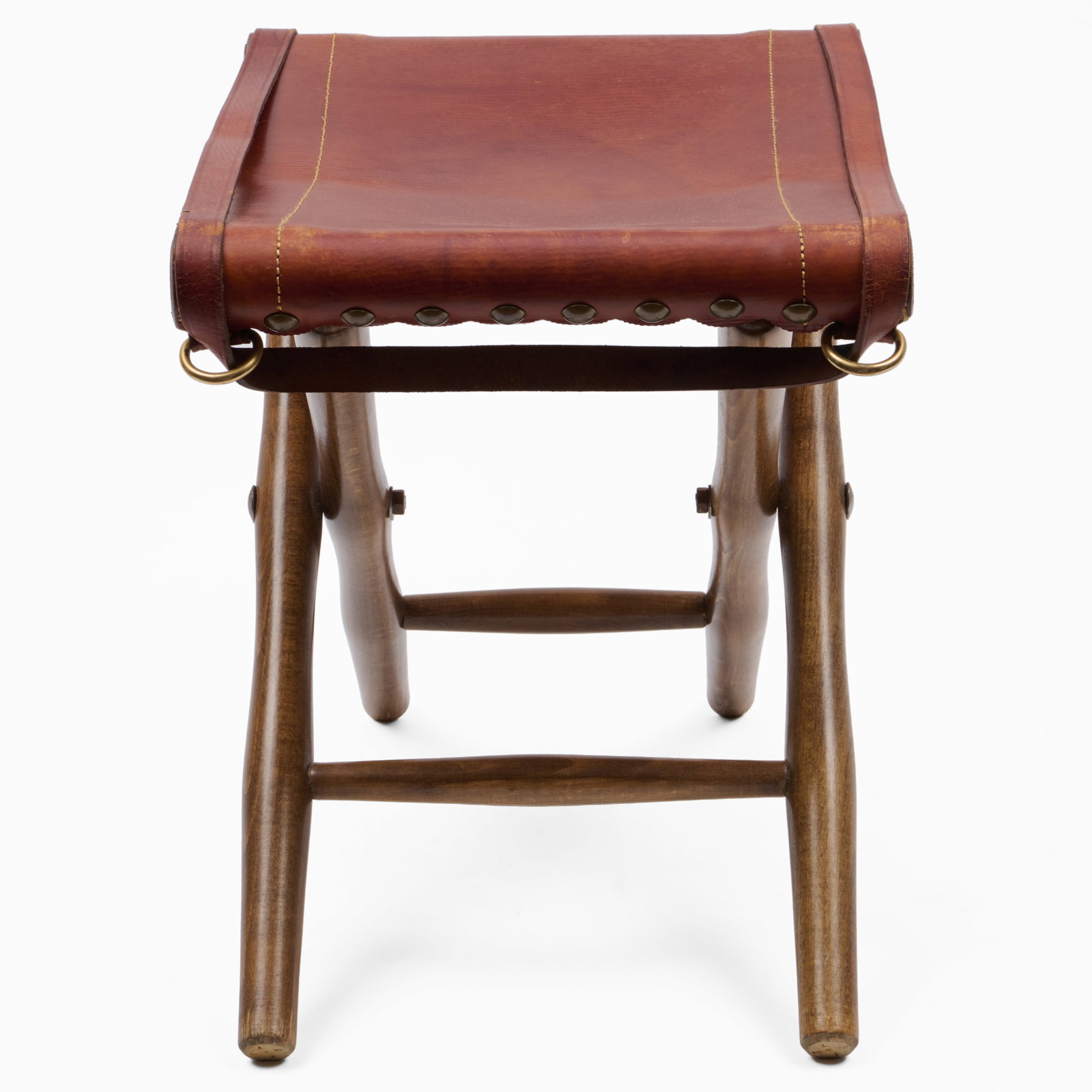 Leather and Oak Folding Stool - 5