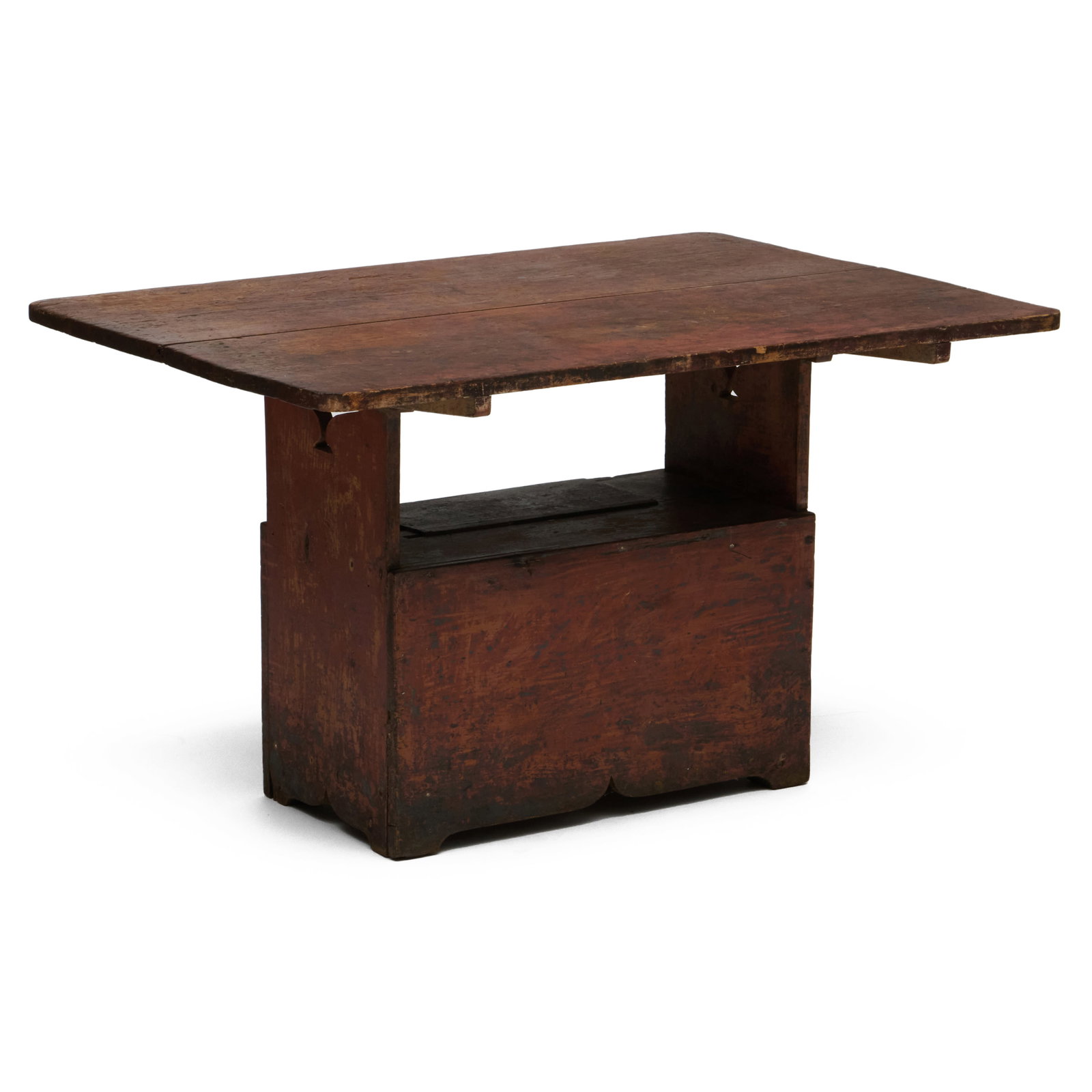 American Stained Chestnut Hutch Table: American Stained Chestnut Hutch Table Fitted with a compartment in the base. 29 x 4 ft. x 34 in. Collection of Nancy McClelland.