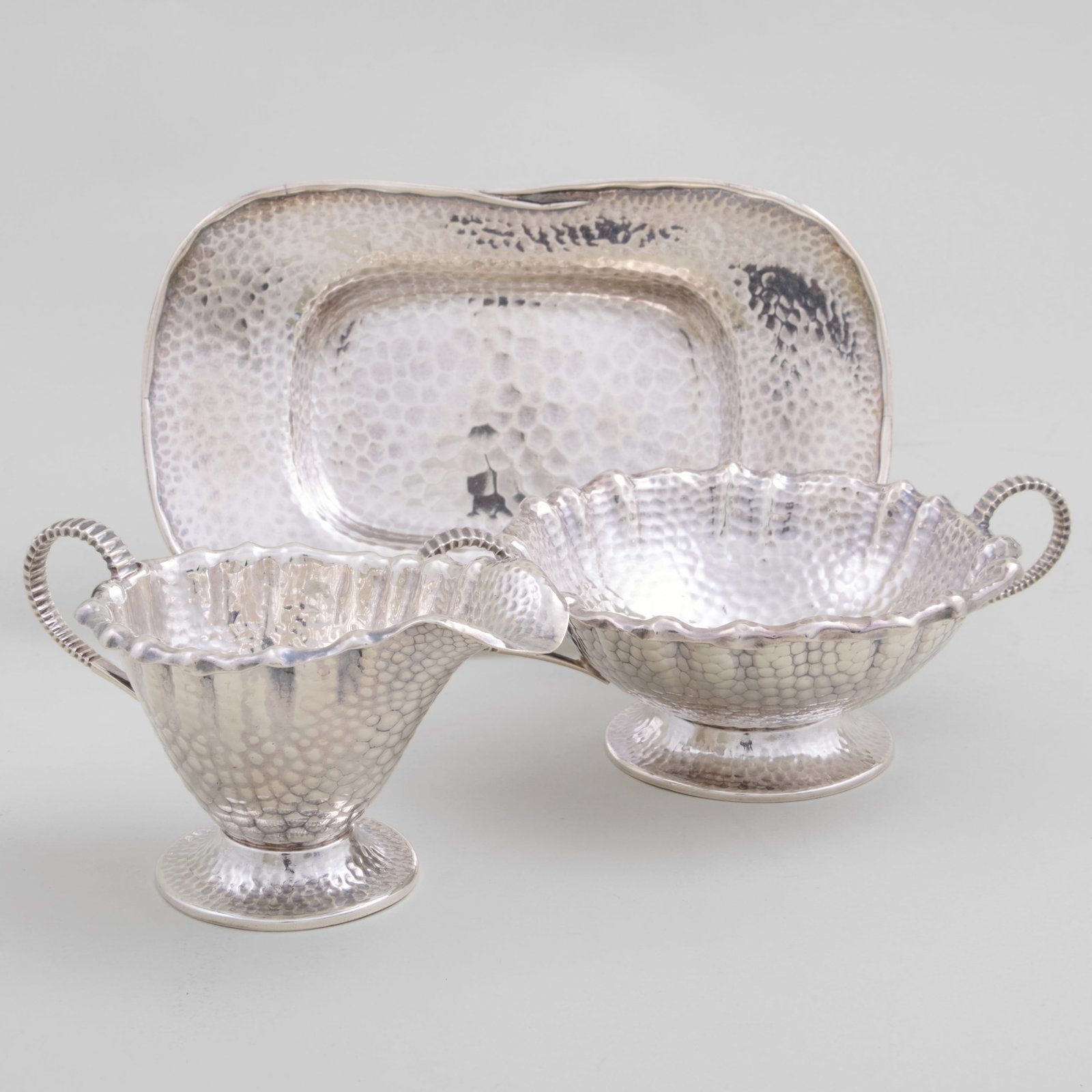 Gorham Planished Cream Jug and Sugar Bowl and a Tiffany & Co. Silver Dish (1 of 16)