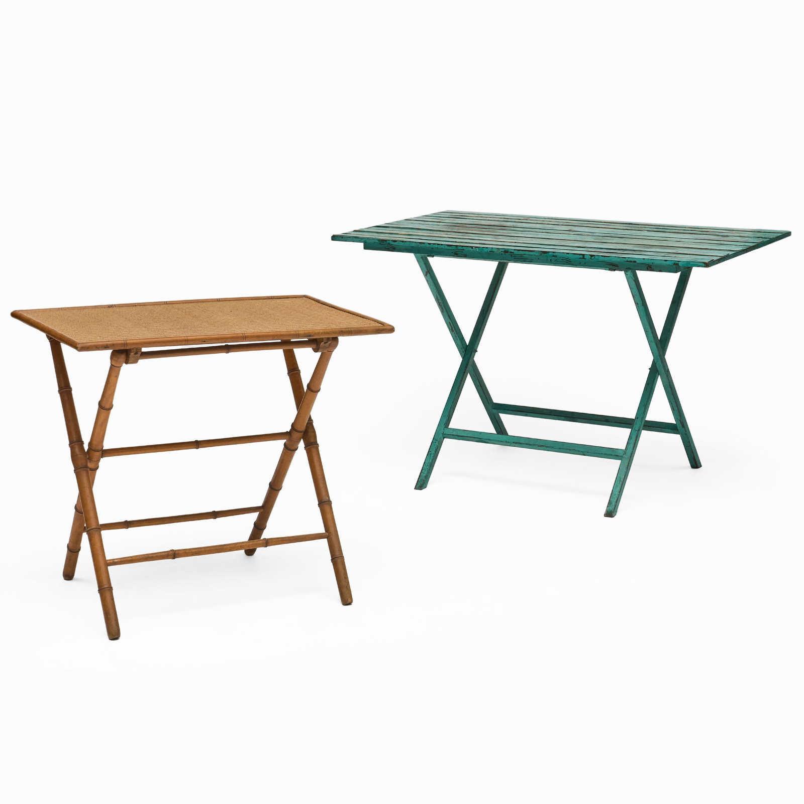 Rustic and Slatted Wood Green-Painted Folding Table with a Faux Bamboo and Rattan Folding Table (1 of 15)