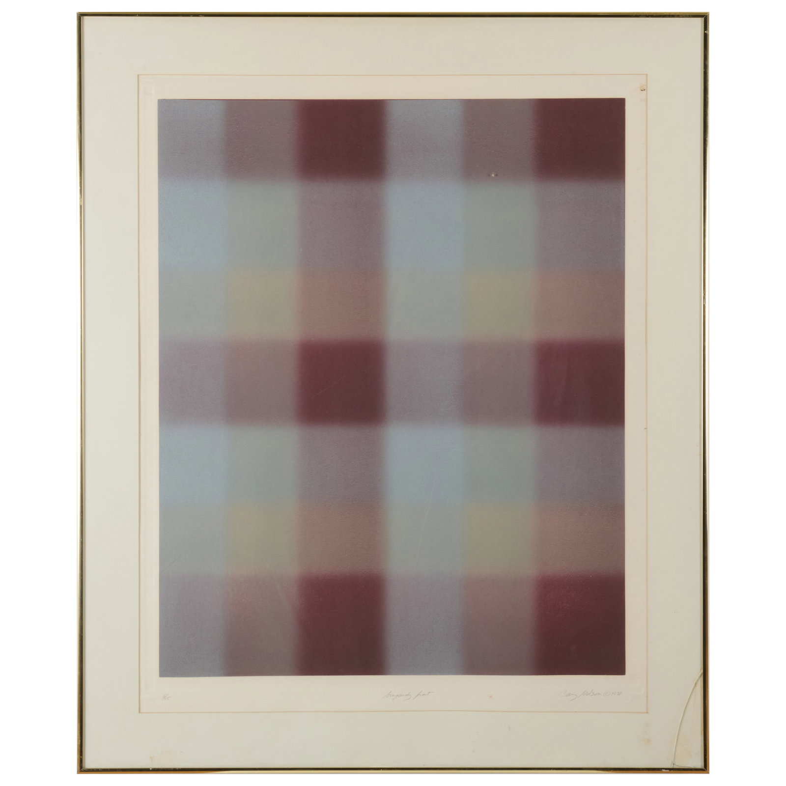 Barry Nelson (b. 1937): Burgundy Port: Barry Nelson (b. 1937): Burgundy Port Etching and aquatint in colors on wove paper, 1978, signed, titled, dated and numbered 6/15 in pencil. 32 1/4 x 25 3/4 in. (sight), 38 3/4 x 32 1/4 in. (frame).