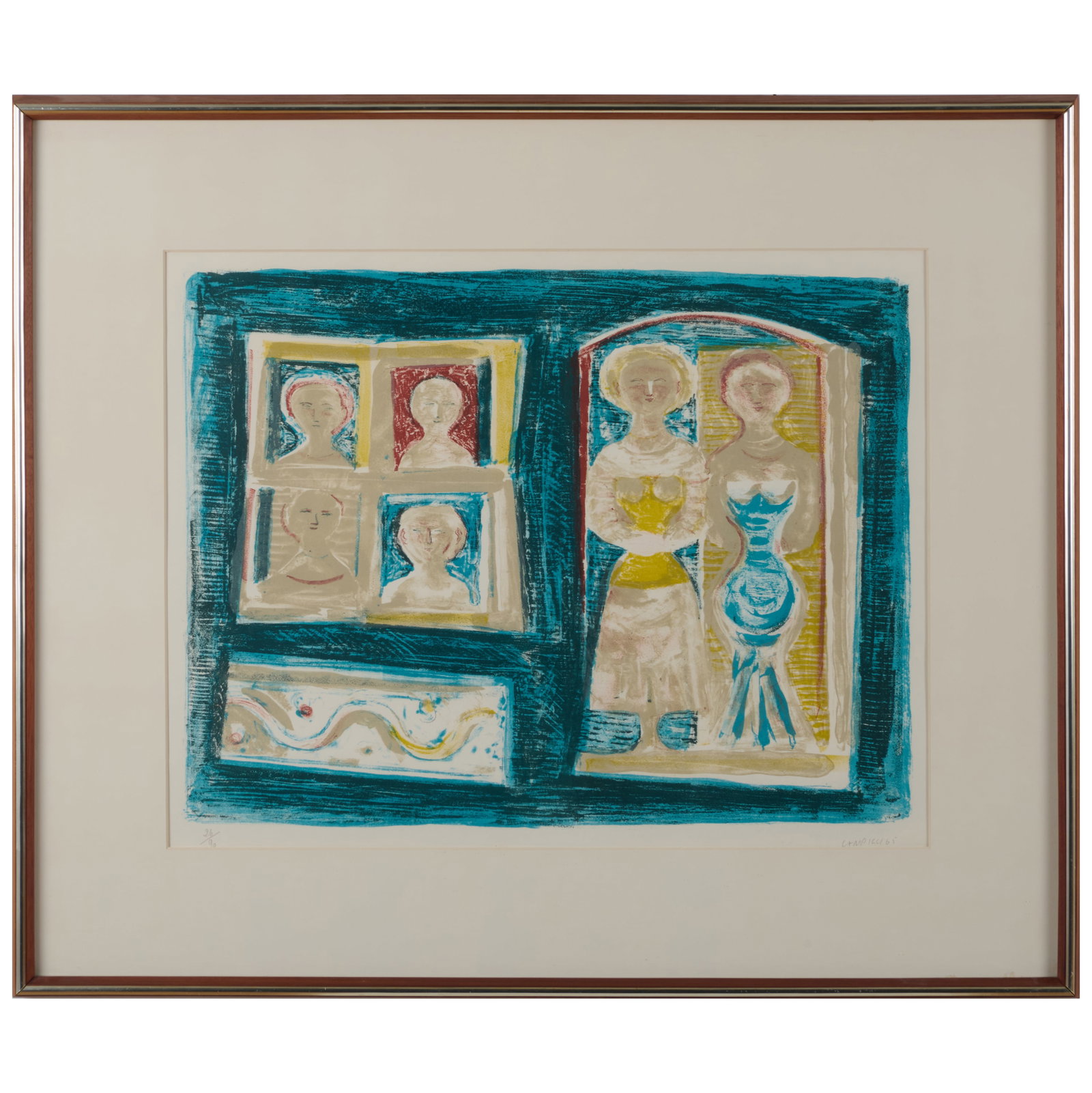 Massimo Campigli (1895-1971): Donne Alla Finestra: Massimo Campigli (1895-1971): Donne Alla Finestra Lithograph in colors on wove paper, 1965, signed, dated and numbered 26/90 in pencil. 17 3/8 x 22 1/4 in. (sight), 26 5/8 x 31 1/2 in. (frame).
