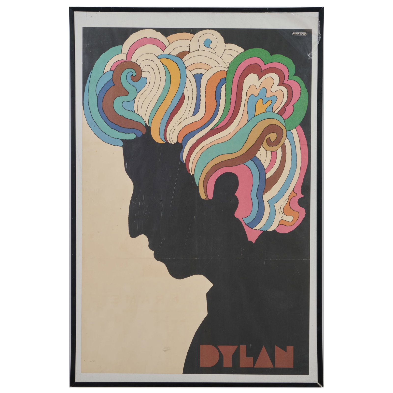 Milton Glazer (1929-2020): Dylan: Milton Glazer (1929-2020): Dylan Offset lithographic poster, 1966, with label from Matthew Marks Gallery, NY. 32 3/4 x 22 in. (sheet), 36 x 24 1/4 in. (frame).