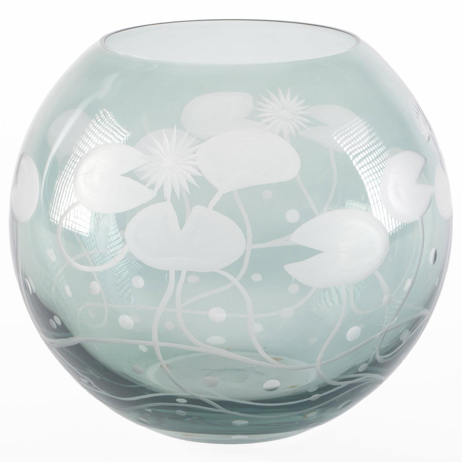 Artel Etched Glass Vase: Artel Etched Glass Vase Acid stamp. 7 x 7 in. diam.