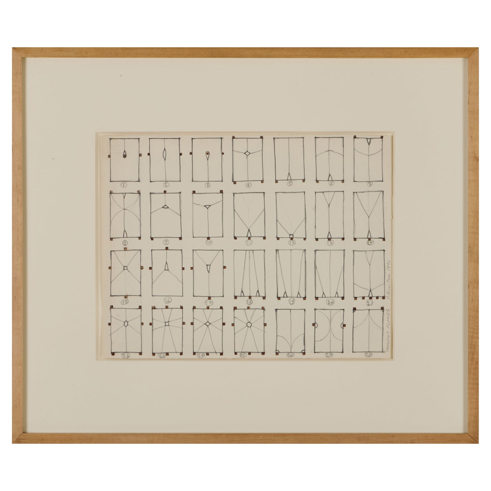 Richmond Burton (b. 1930): Thought Planes Drawing: Richmond Burton (b. 1930): Thought Planes Drawing Pencil and ink on paper, 1990, signed 'R. Burton', titled and dated lower right, with label from Matthew Marks Gallery, NY. 9 7/8 x 12 3/4 in.