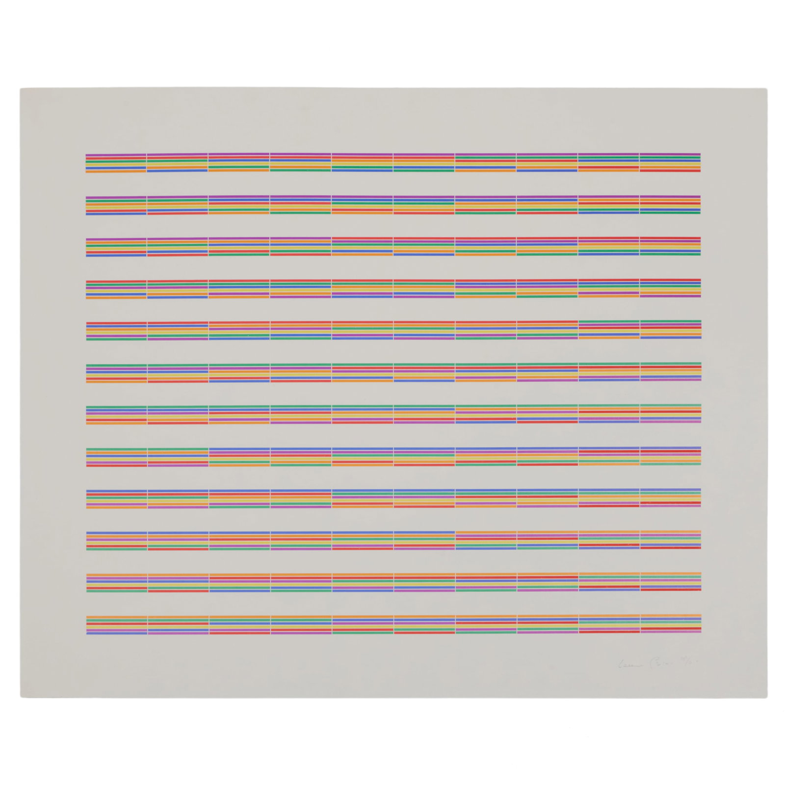 Laura Grisi (1939-2017): Stripes: Laura Grisi (1939-2017): Stripes The set of seven lithographs in colors on smooth wove paper, all signed in pencil and numbered 18/60, original black paper portfolio. All 19 3/4 x 23 3/4 in. (sheet),