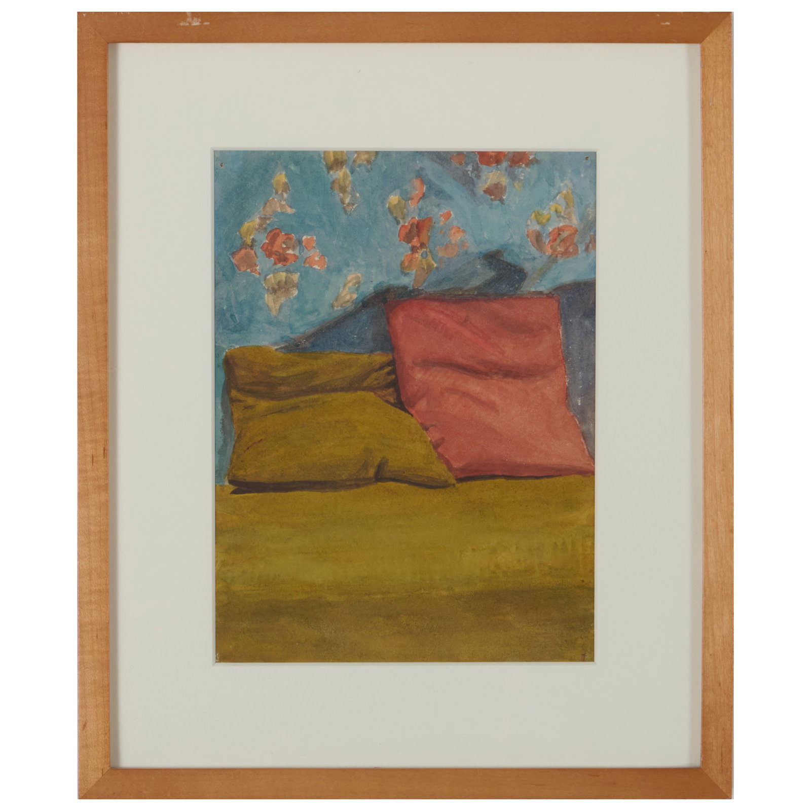 20th Century School: Pillows: 20th Century School: Pillows Watercolor on paper, unsigned. 8 1/8 x 6 in. (sight), 12 3/4 x 10 5/8 in. (frame).