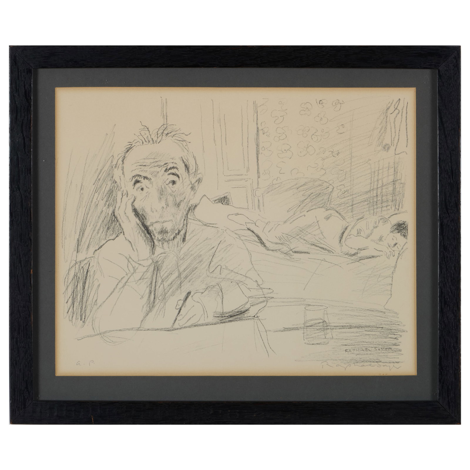 Raphael Soyer (1899-1987): Self-Portrait: Raphael Soyer (1899-1987): Self-Portrait Lithograph in black on wove paper, signed and inscribed 'A.P.' in pencil; together with Zero Mostel (1915-1977): Untitled, lithograph in black on wove paper, s