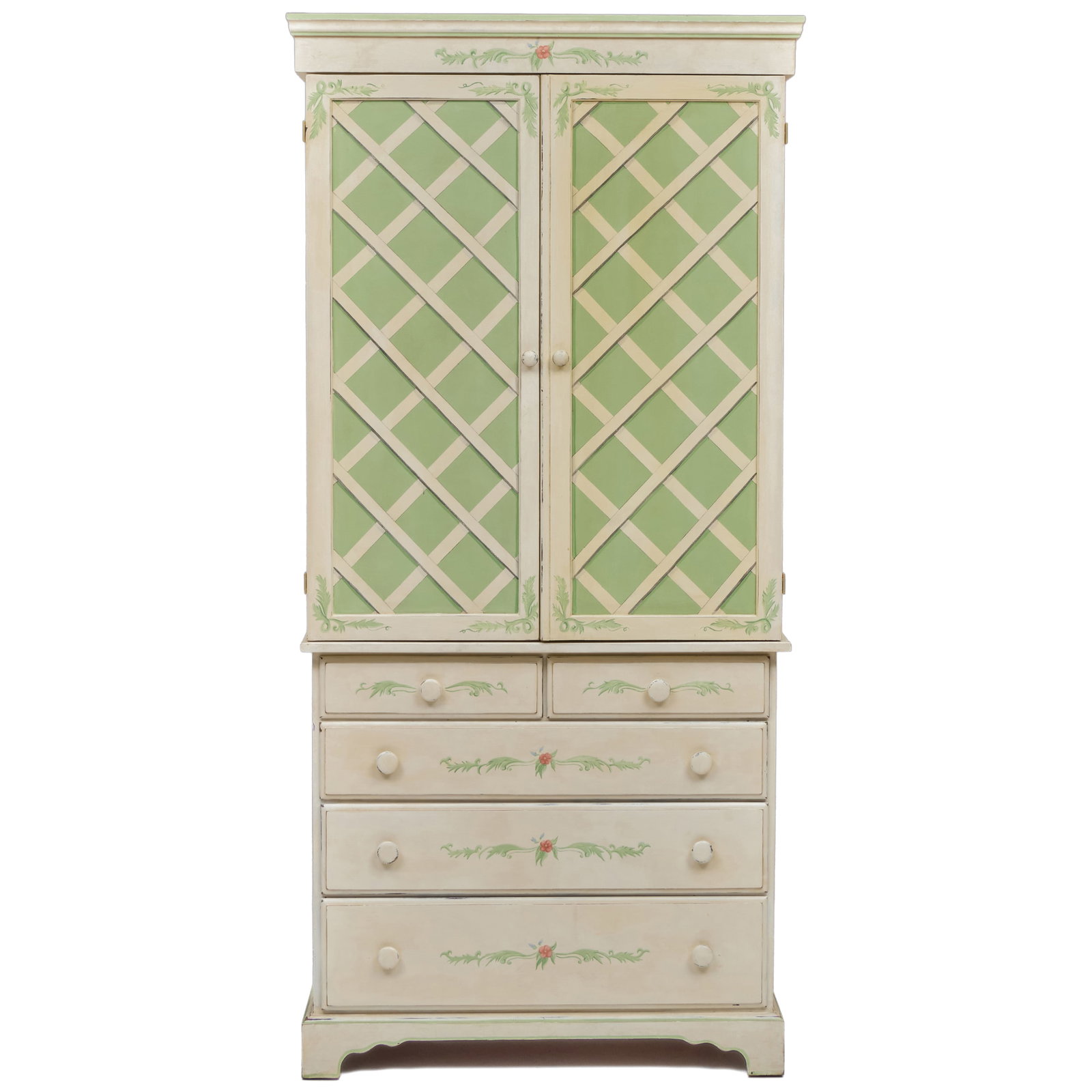 Painted Trelliswork Cupboard: Painted Trelliswork Cupboard 6 ft. 10 in. x 39 1/2 x 21 in. Private Collection of an Atlanta Collector.
