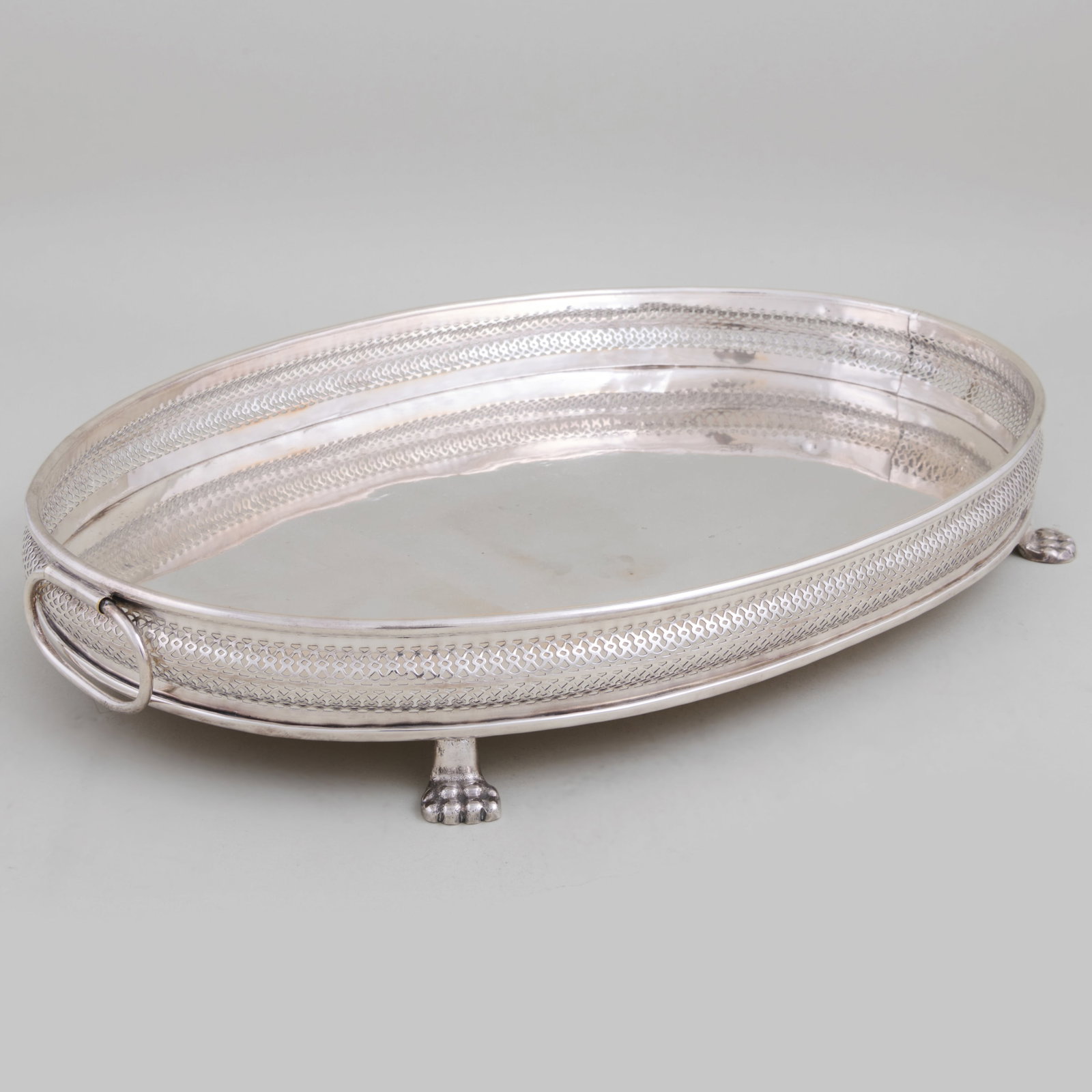 Continental Silver Plate Galleried Tray: Continental Silver Plate Galleried Tray 2 1/4 x 12 x 17 1/2 in. Collection of the Nicholas Brown Family of Rhode Island.