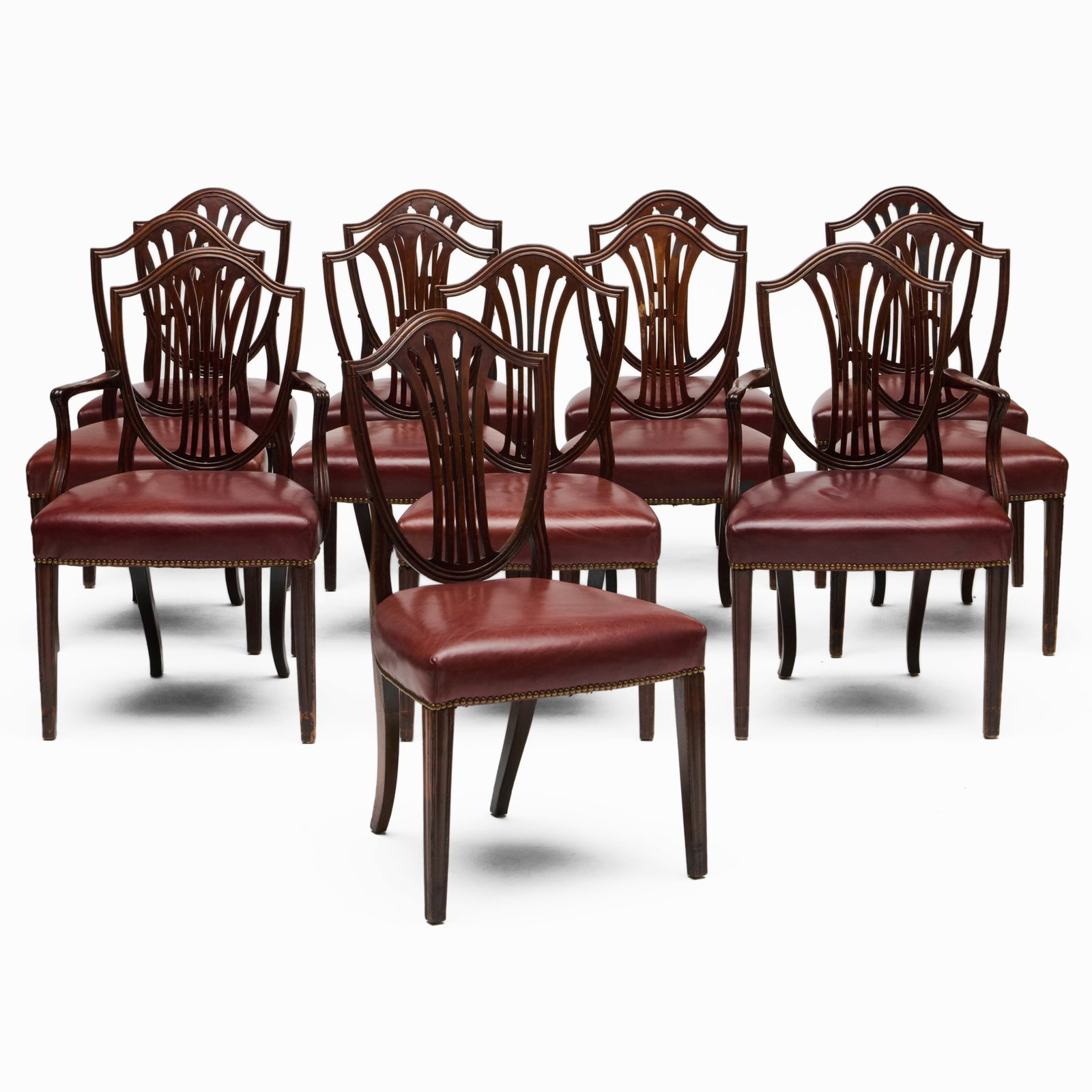 George III Style Mahogany and Leather Upholstered Dining Chairs: George III Style Mahogany and Leather Upholstered Dining Chairs 37 x 21 1/2 x 21 in., seat height 18 in.
