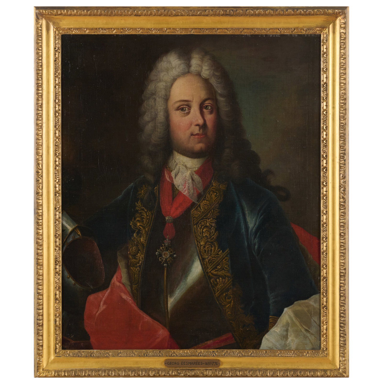 Attributed to George Desmarees (1697-1776): Portrait of a Gentleman: Oil on canvas mounted on board, unsigned. 34 1/2 x 28 1/2 in., 39 1/2 x 33 in. (frame).